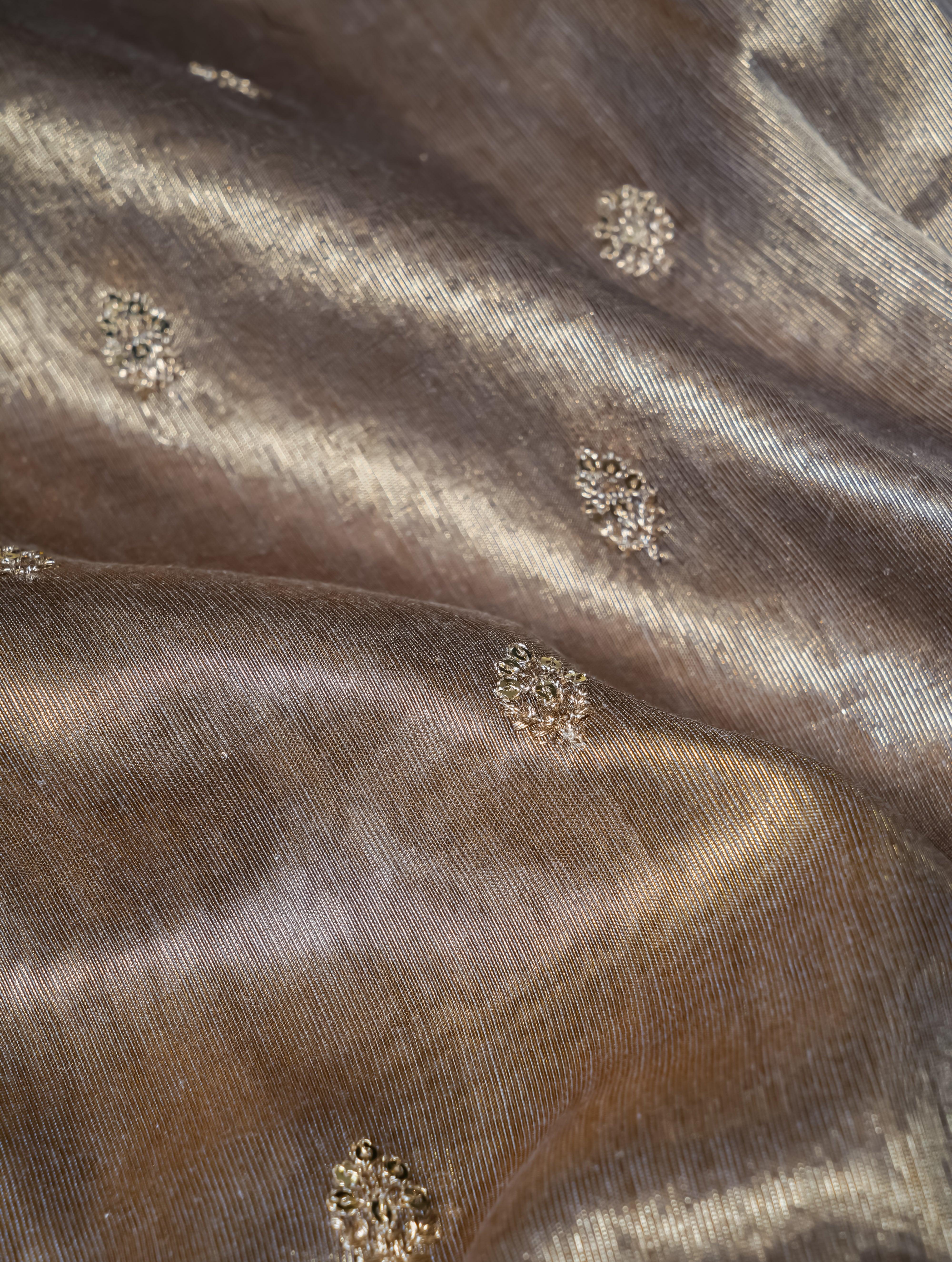 Designer Copper Brown Tissue Silk Saree - Sumangal Ekam