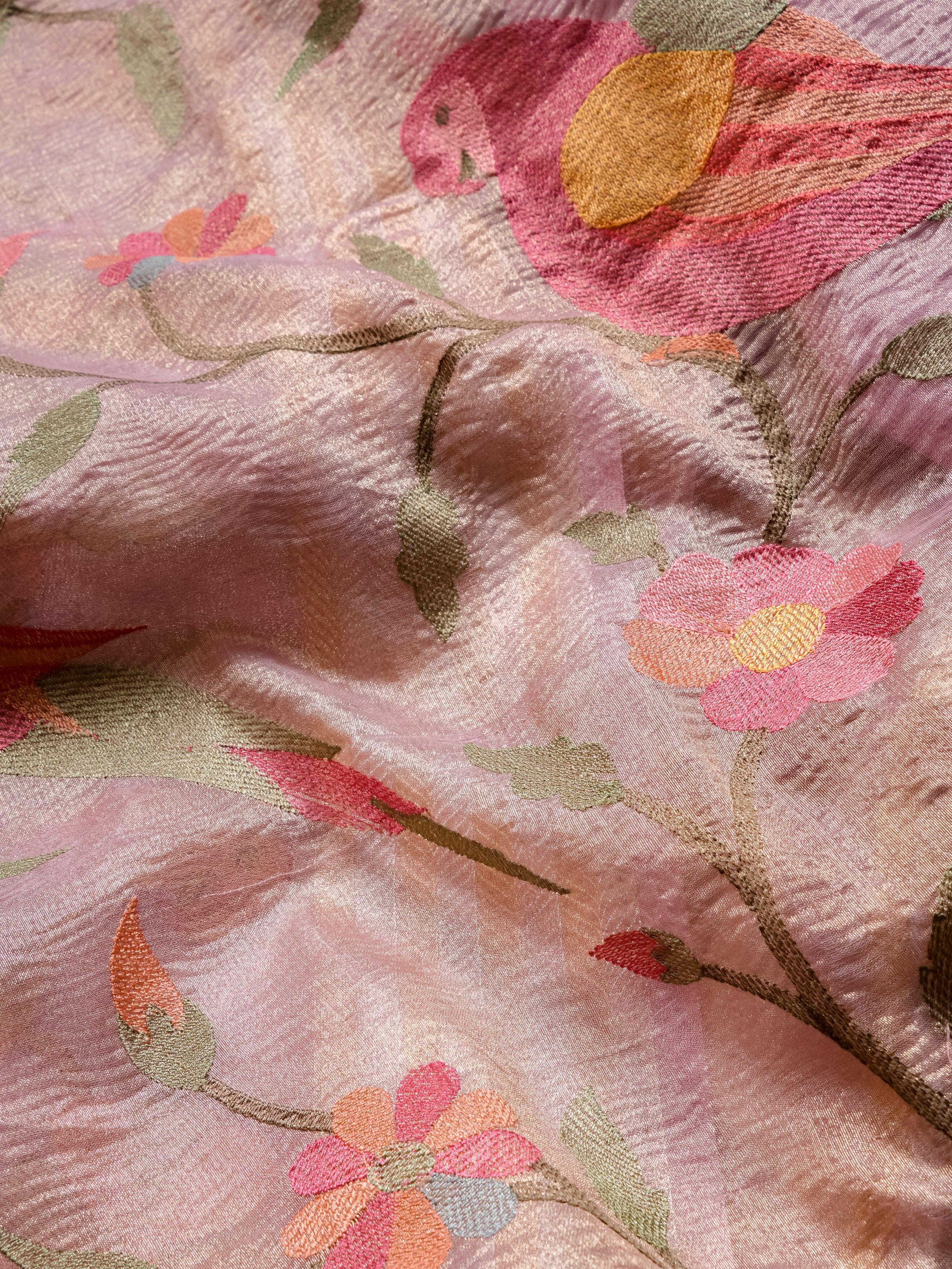 Handwoven Peach Banarasi Tissue Silk Saree - Sumangal Ekam