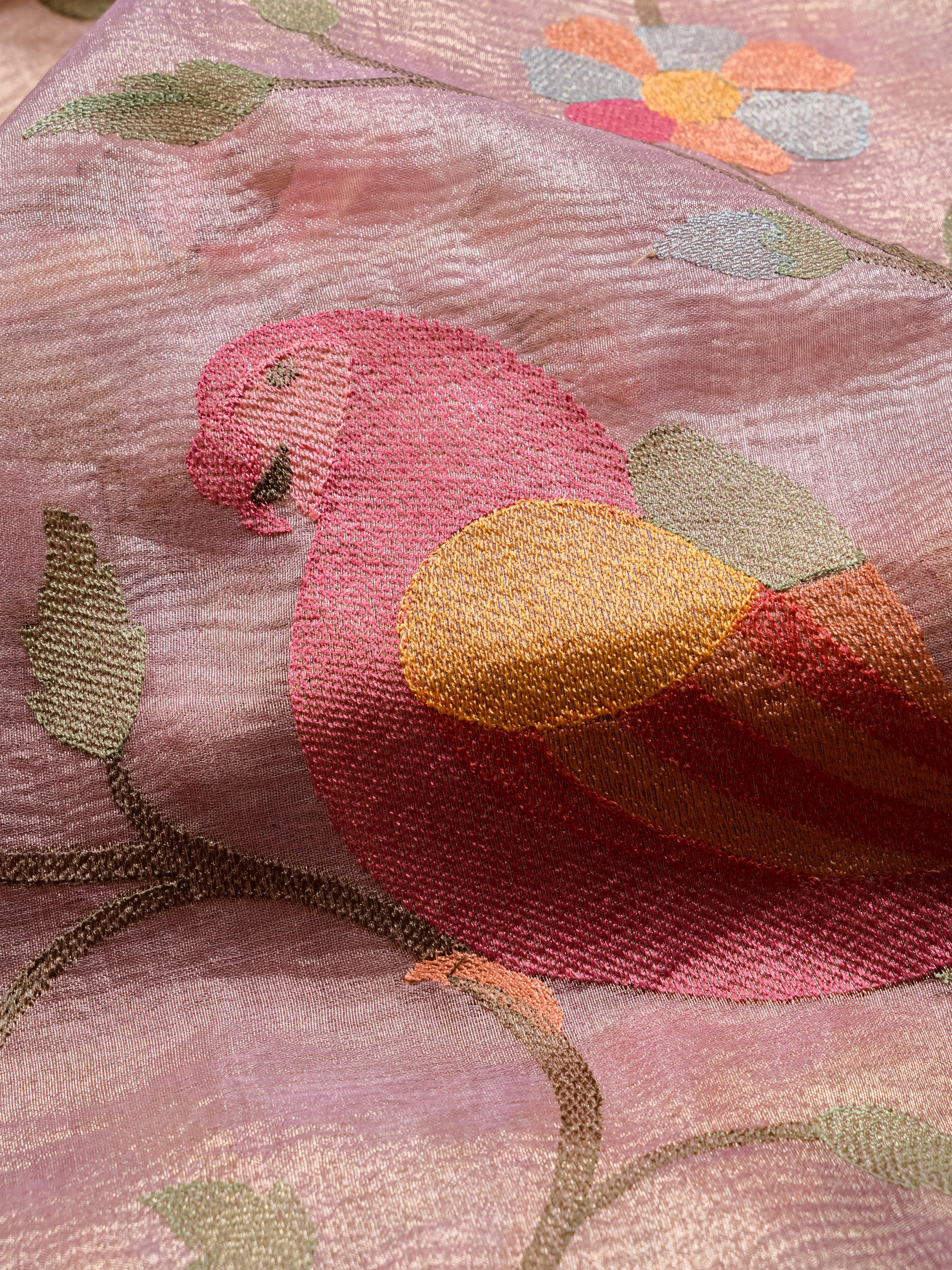 Handwoven Peach Banarasi Tissue Silk Saree - Sumangal Ekam