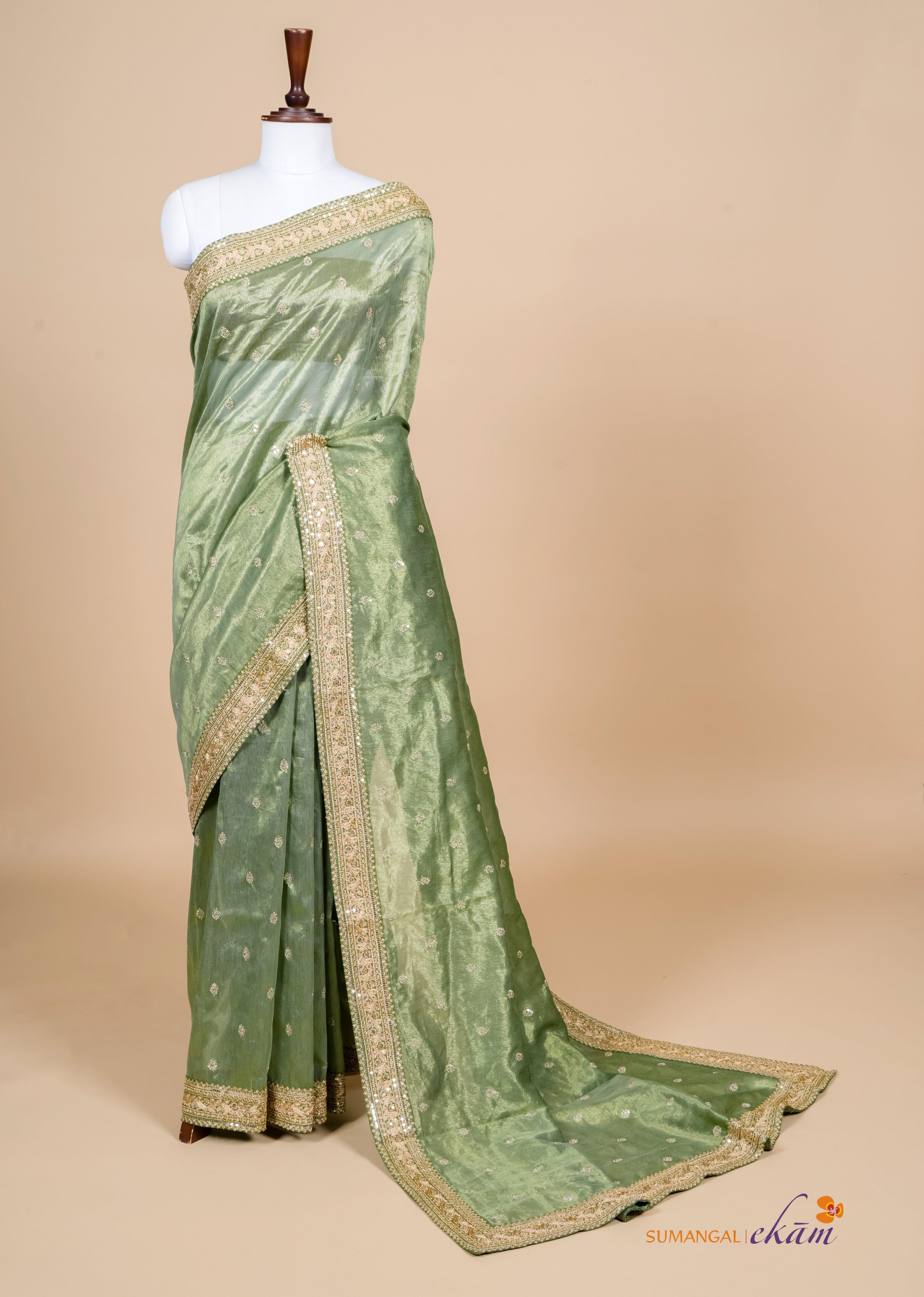 Designer Green Banarasi Tissue Silk Saree - Sumangal Ekam