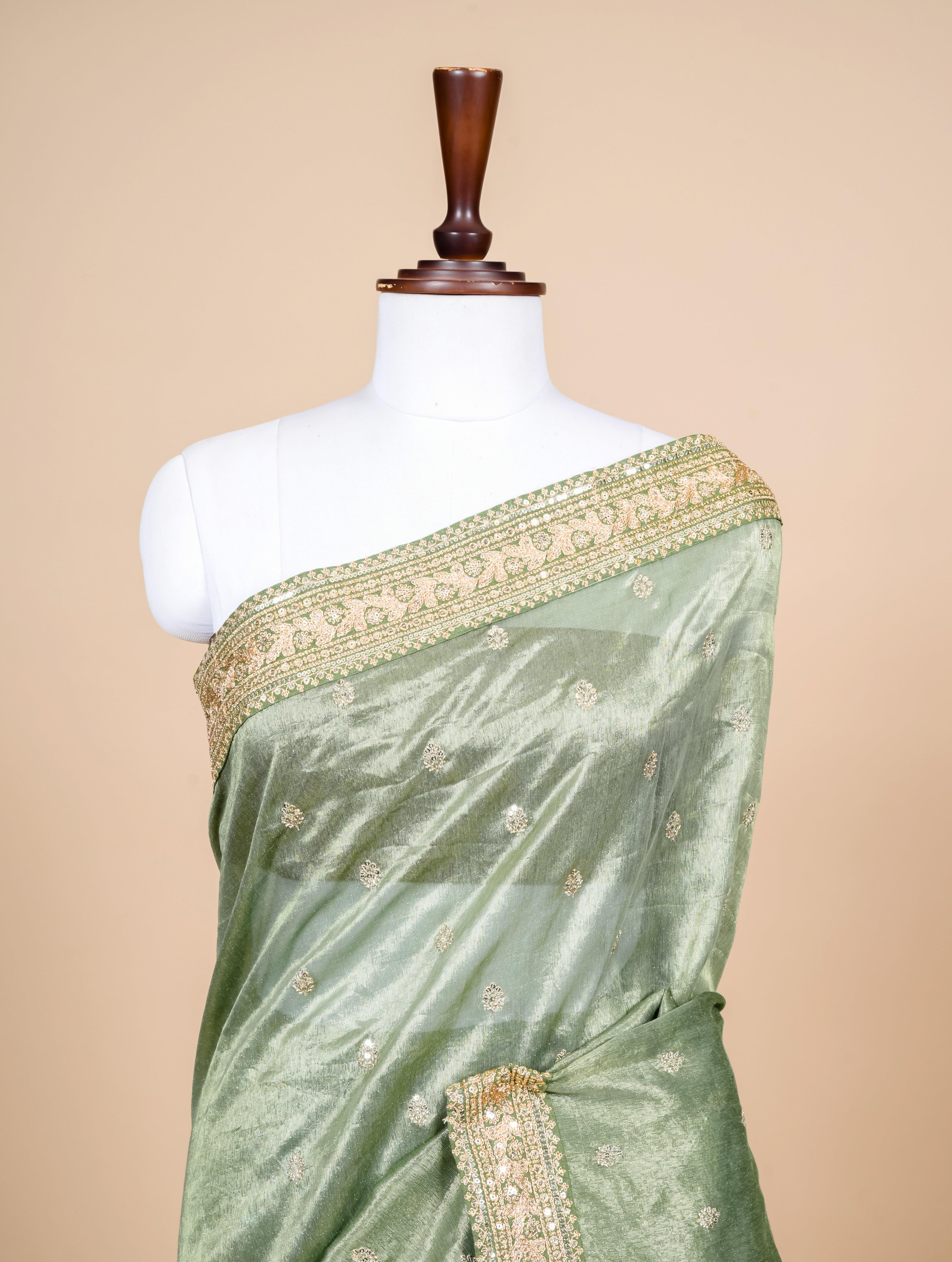 Designer Green Banarasi Tissue Silk Saree - Sumangal Ekam