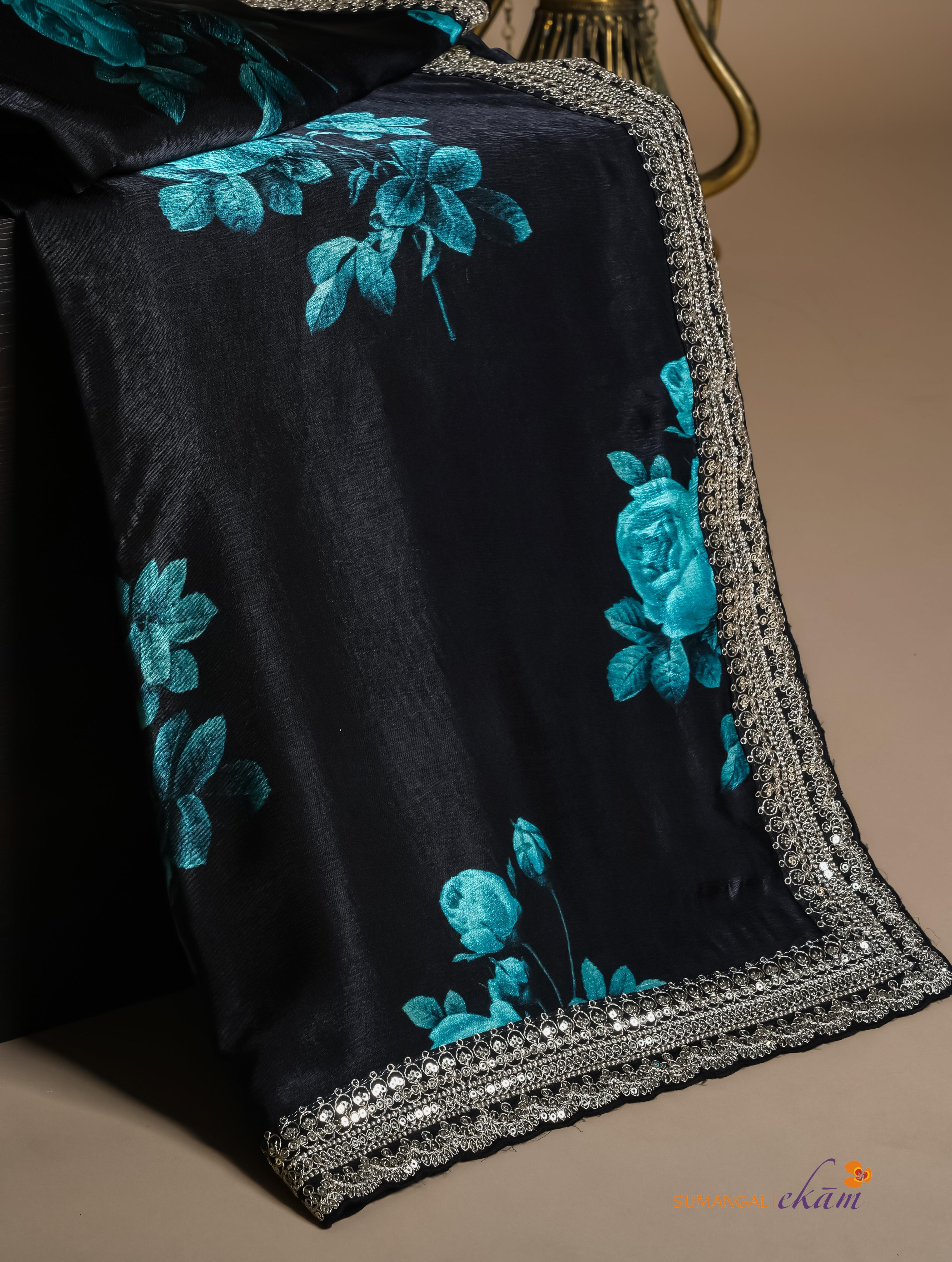 Designer Black Crepe Silk Saree - Sumangal Ekam