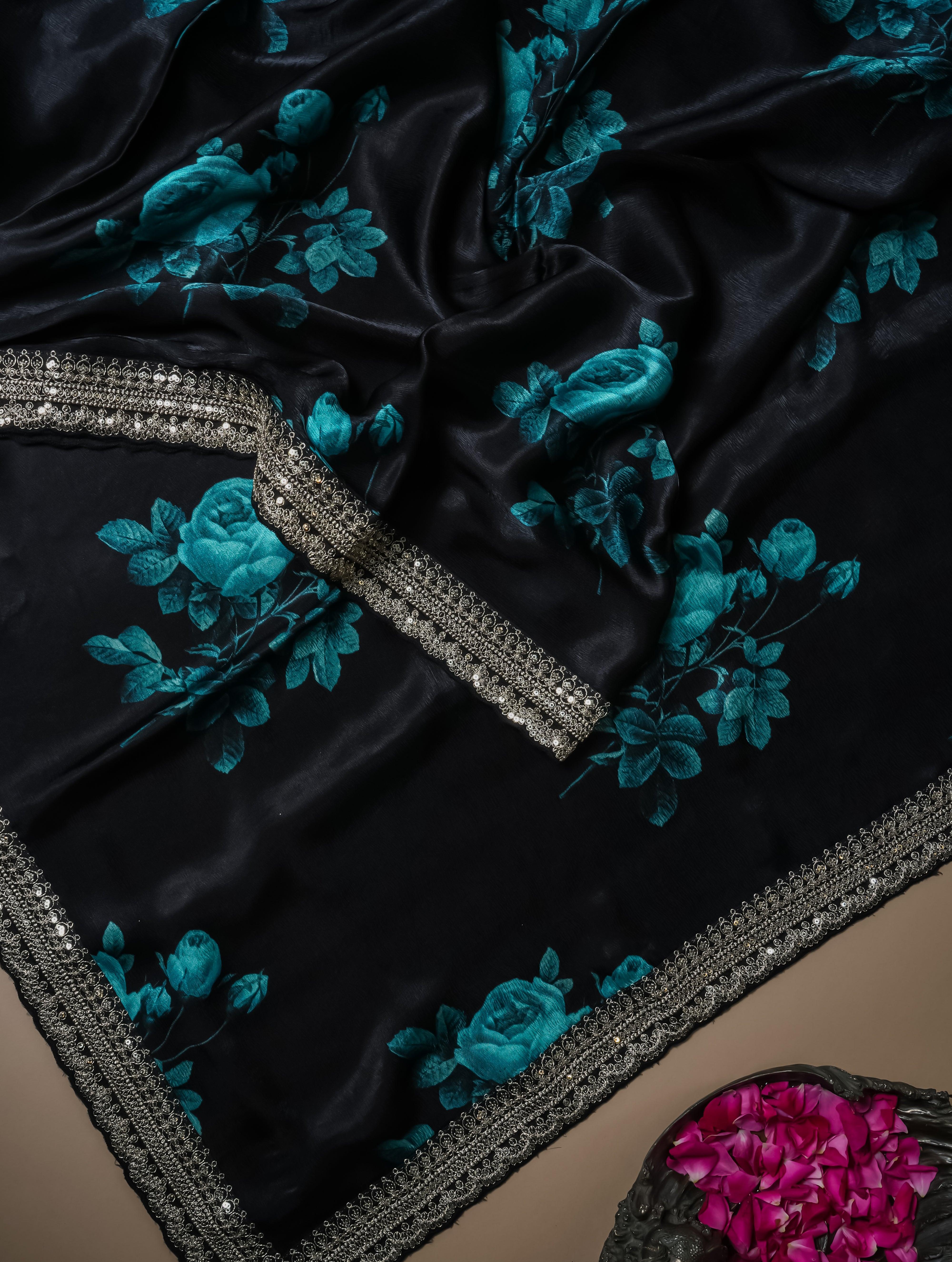 Designer Black Crepe Silk Saree - Sumangal Ekam