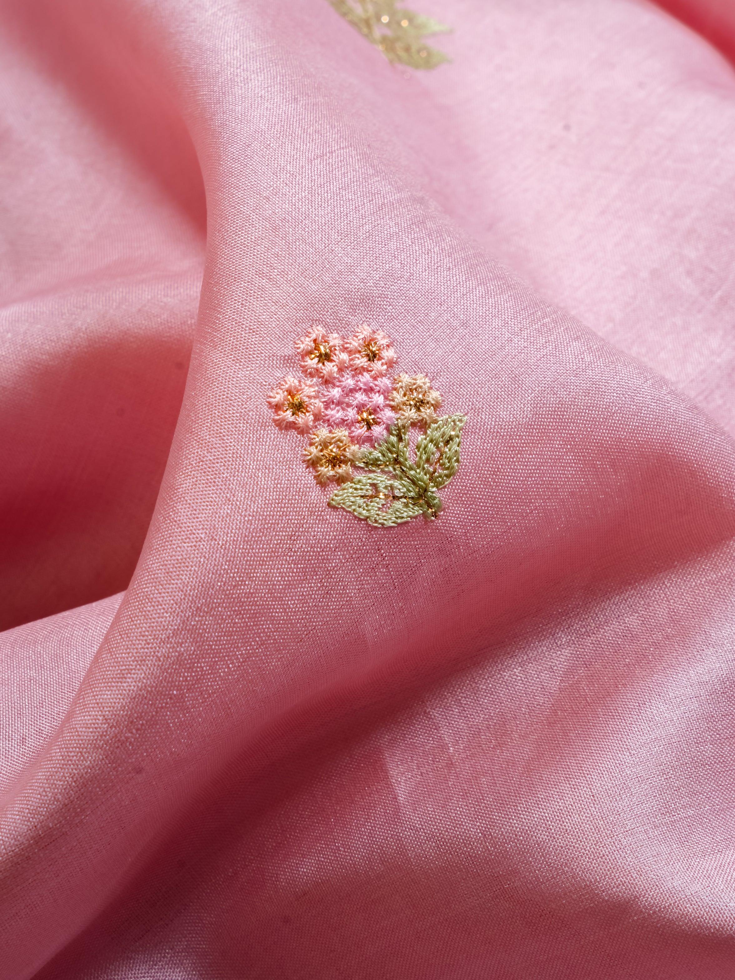 Handwoven Baby Pink Banarasi Tussar Silk Saree - Sumangal Ekam