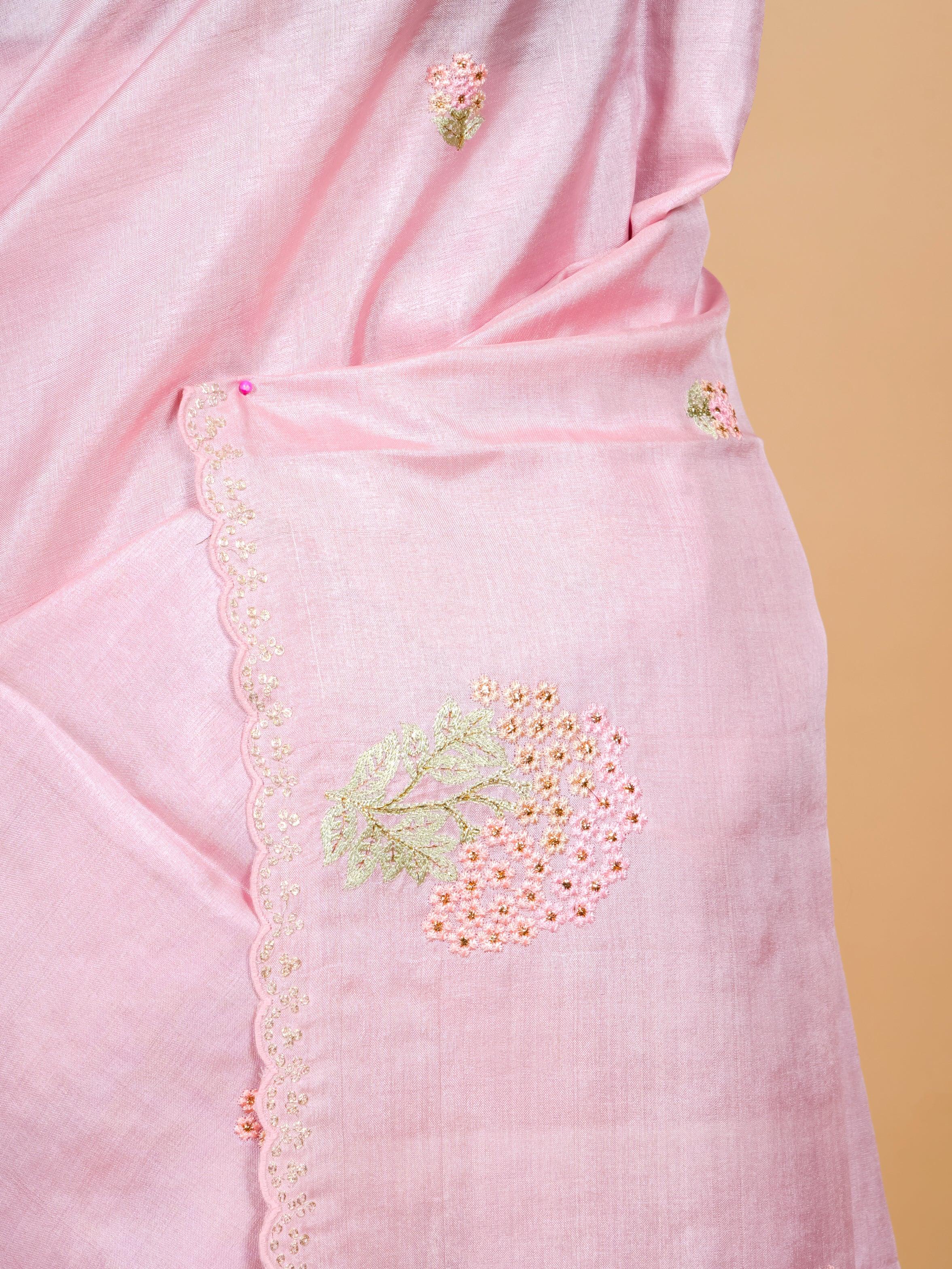 Handwoven Baby Pink Banarasi Tussar Silk Saree - Sumangal Ekam