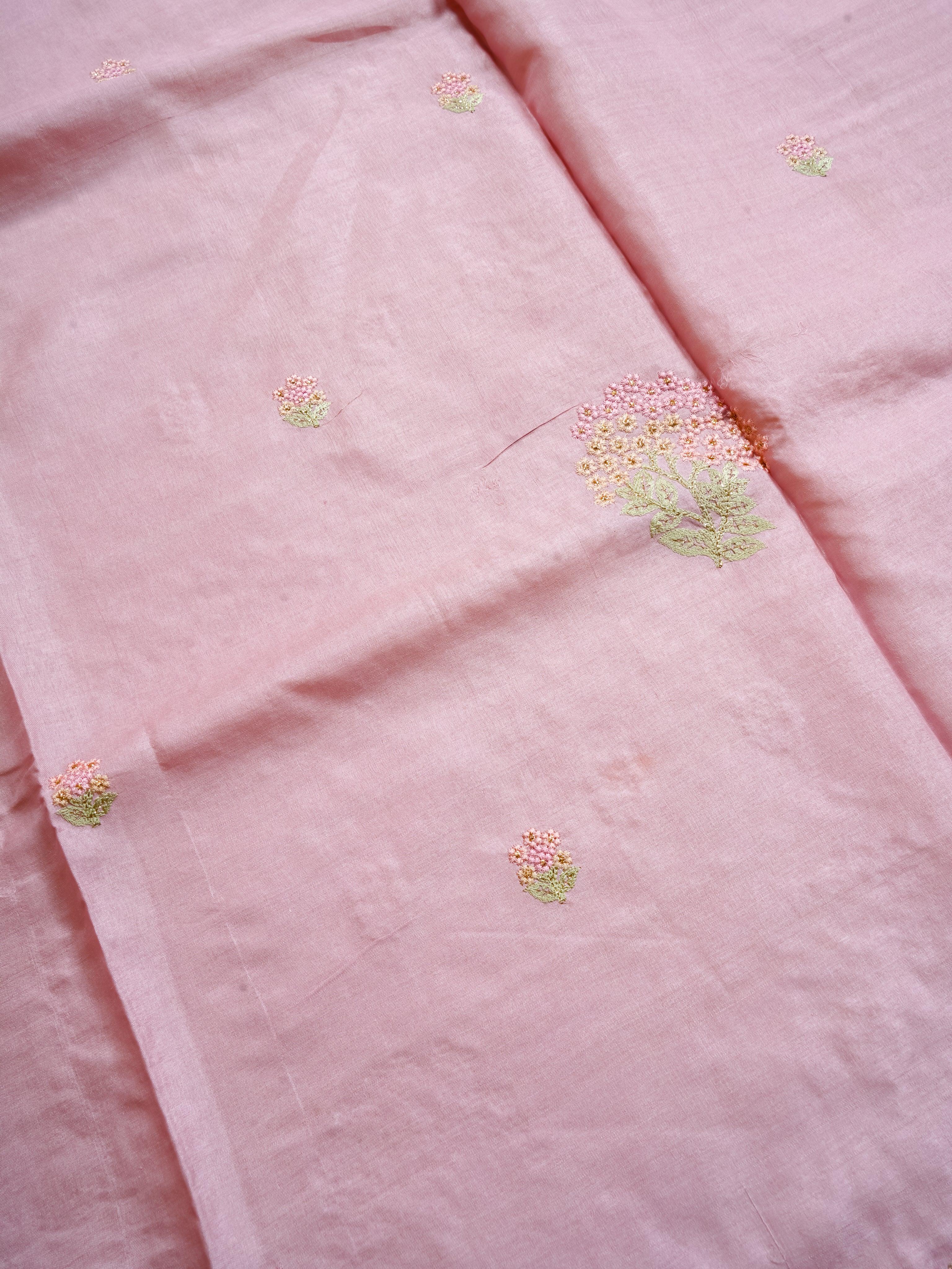 Handwoven Baby Pink Banarasi Tussar Silk Saree - Sumangal Ekam