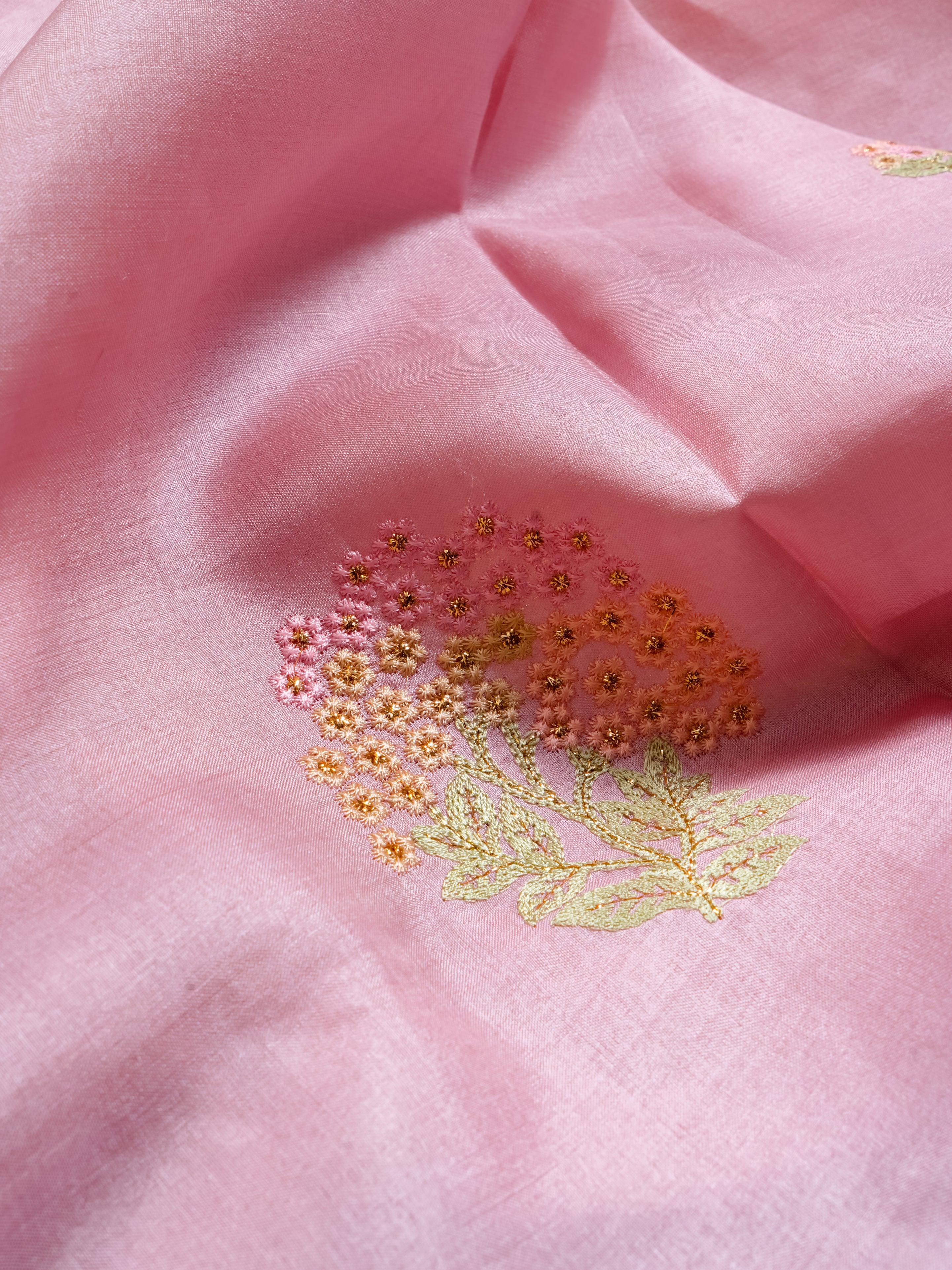 Handwoven Baby Pink Banarasi Tussar Silk Saree - Sumangal Ekam