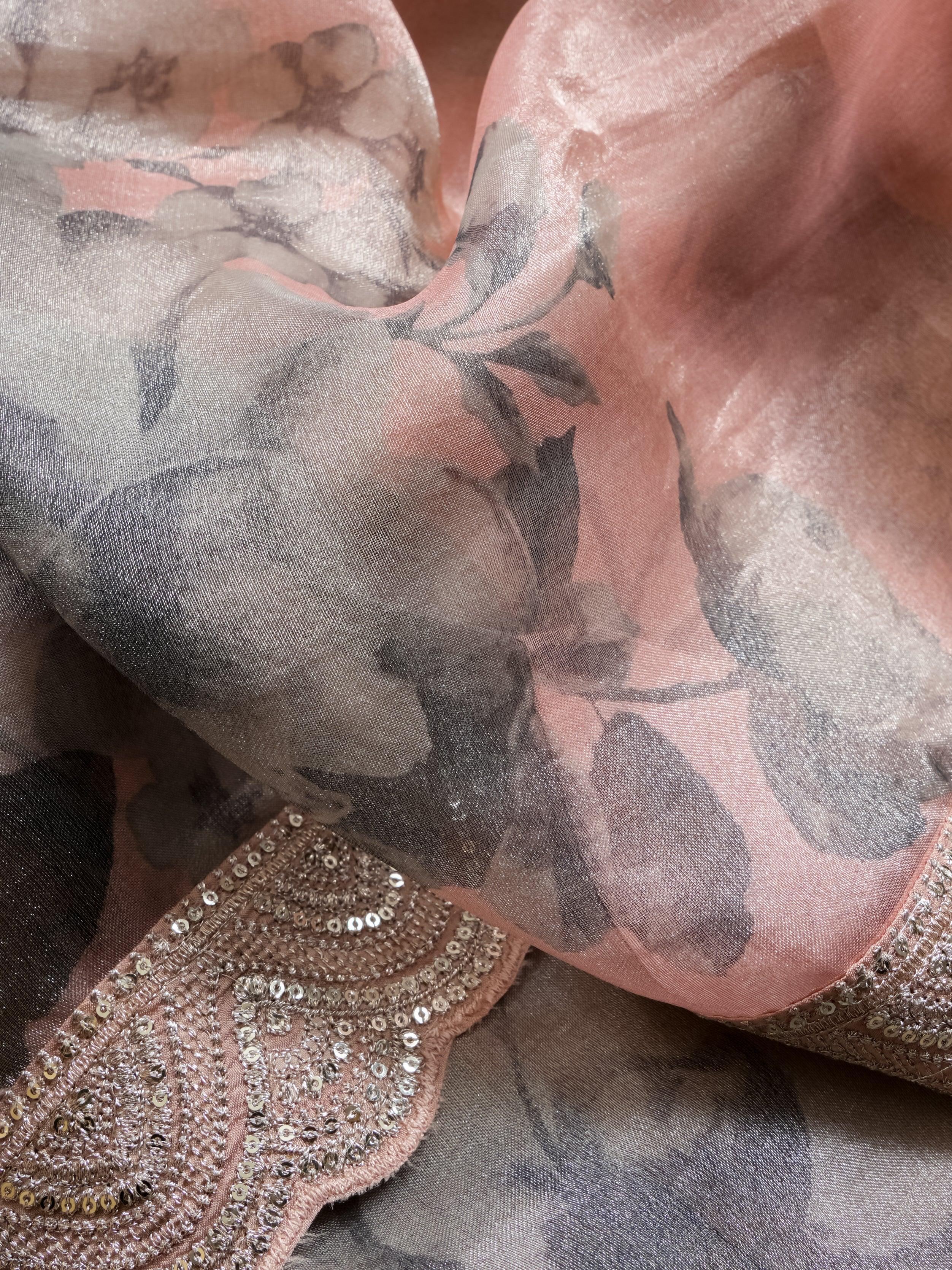 Handwoven Peach Banarasi Tissue Silk Saree - Sumangal Ekam
