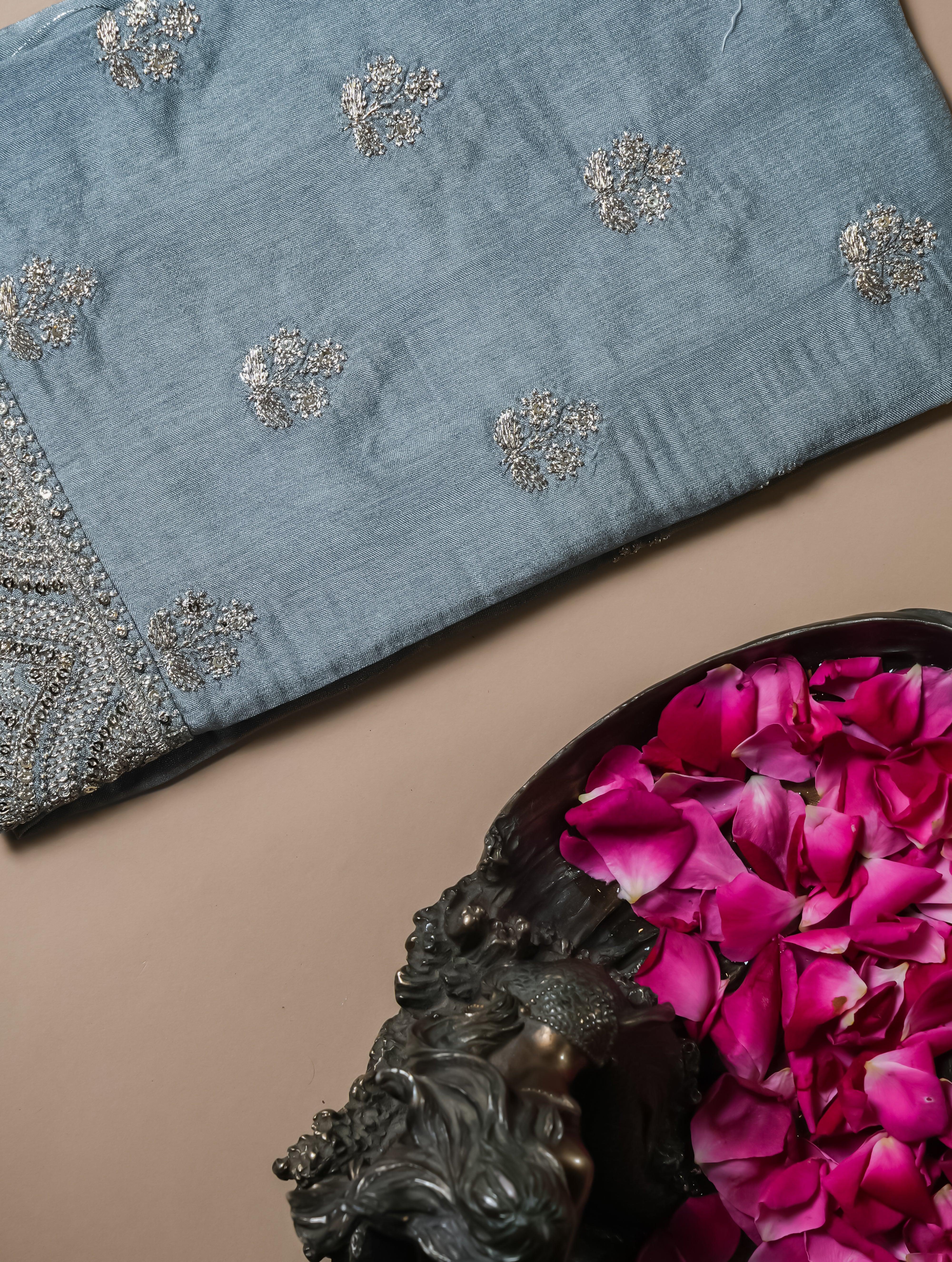 Designer Powder Blue Organza Tissue Silk Saree - Sumangal Ekam