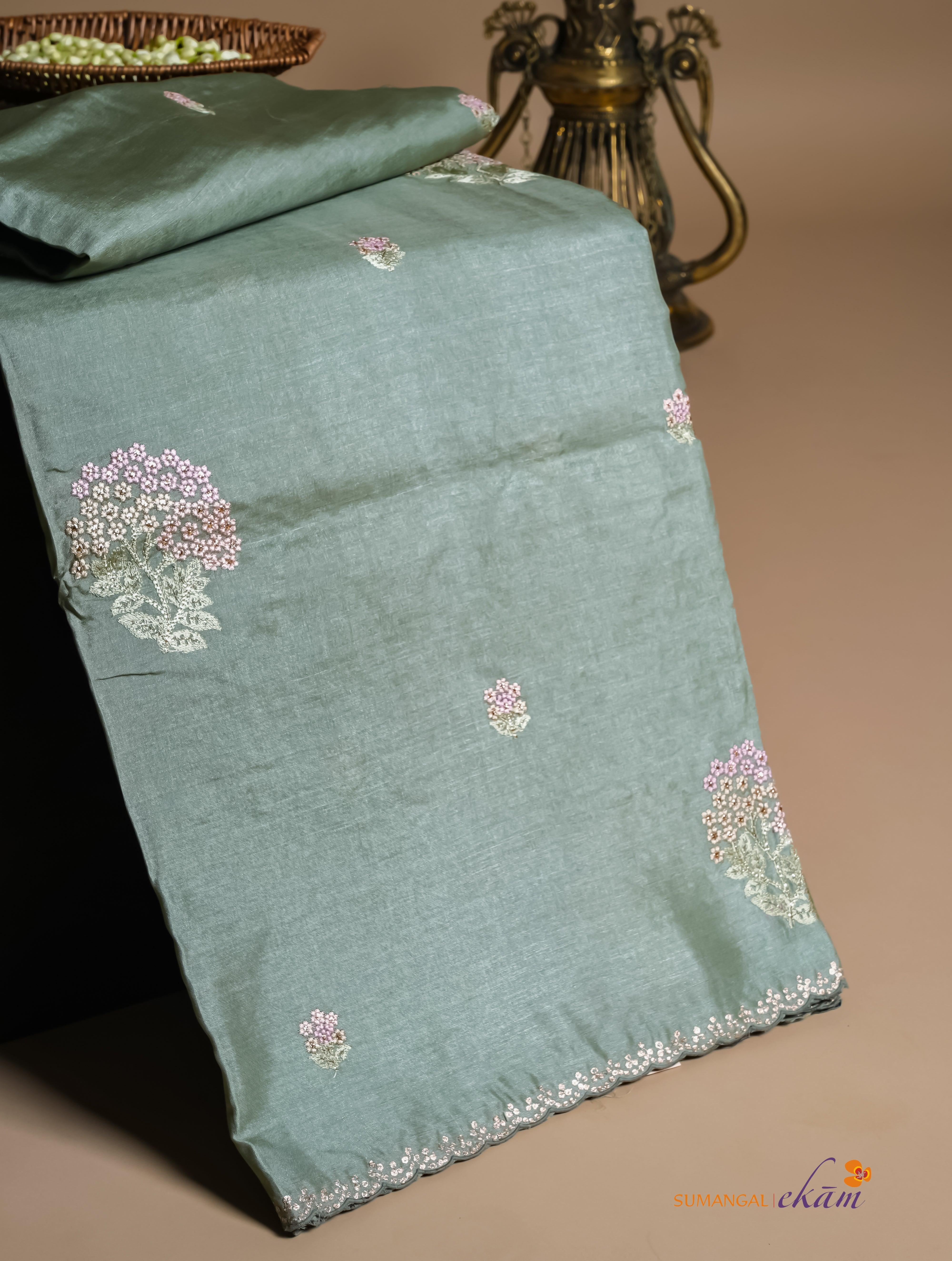 Designer Pastel Green Organza Katan Silk Saree - Sumangal Ekam