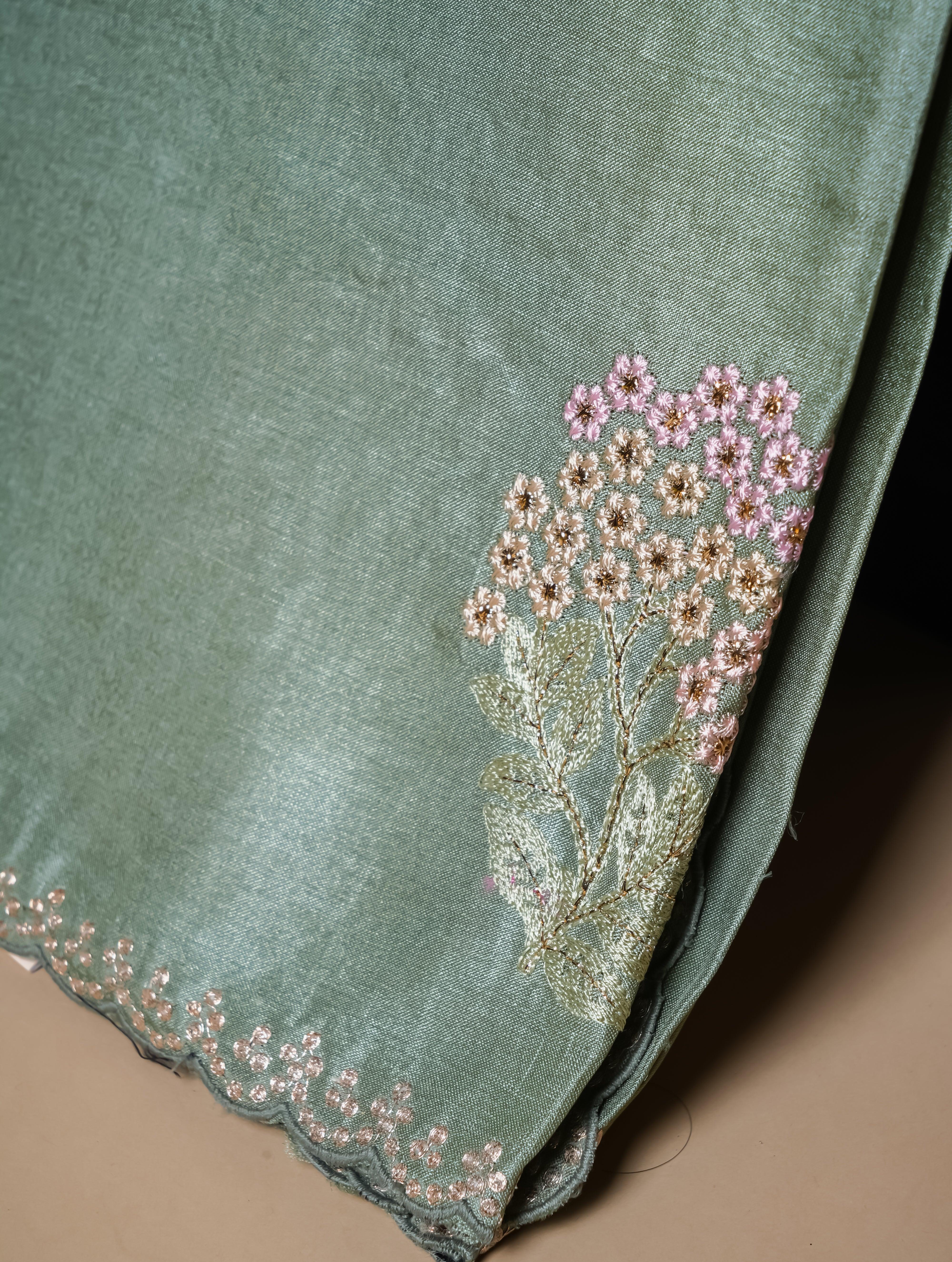 Designer Pastel Green Organza Katan Silk Saree - Sumangal Ekam