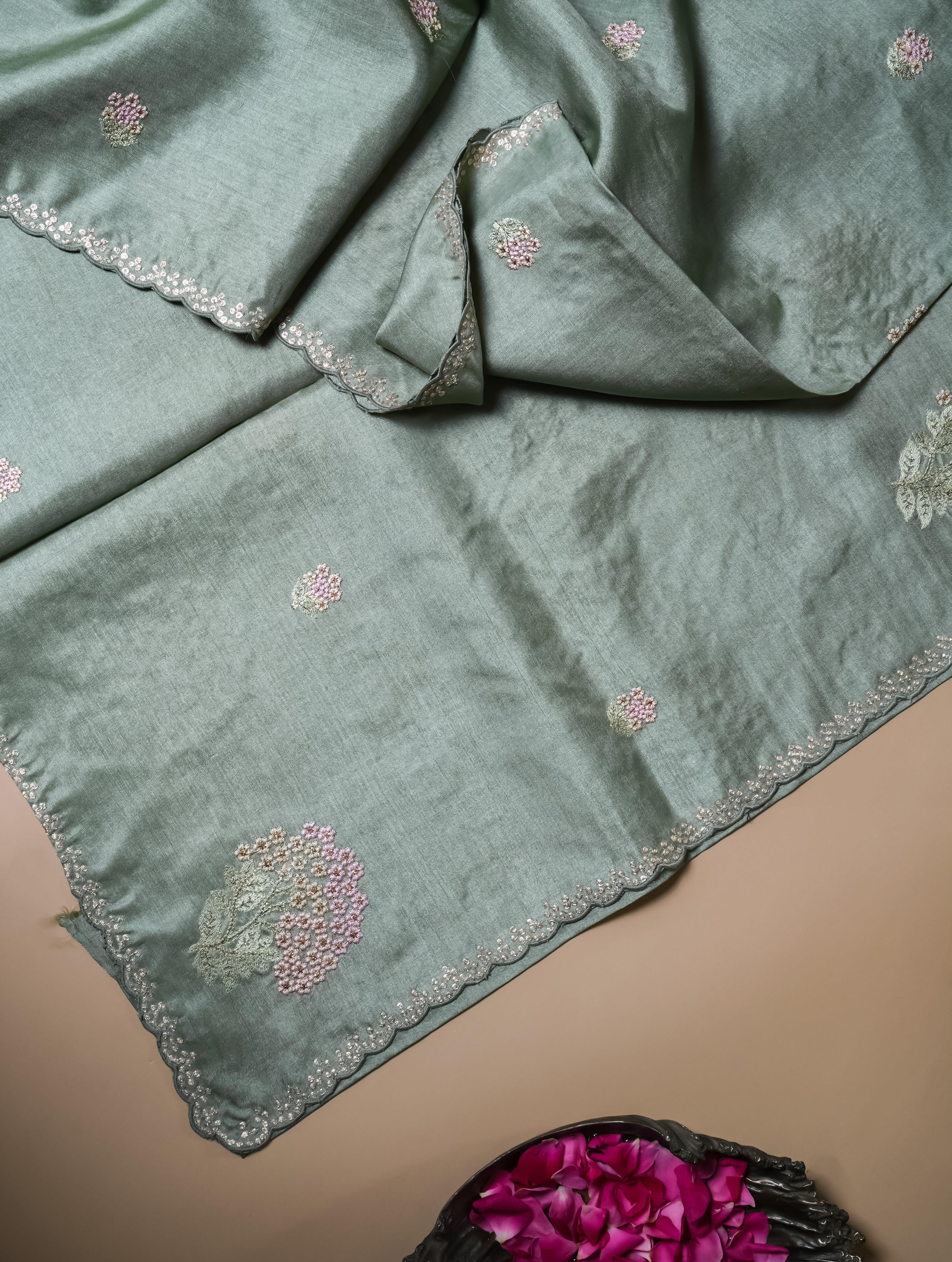 Designer Pastel Green Organza Katan Silk Saree - Sumangal Ekam