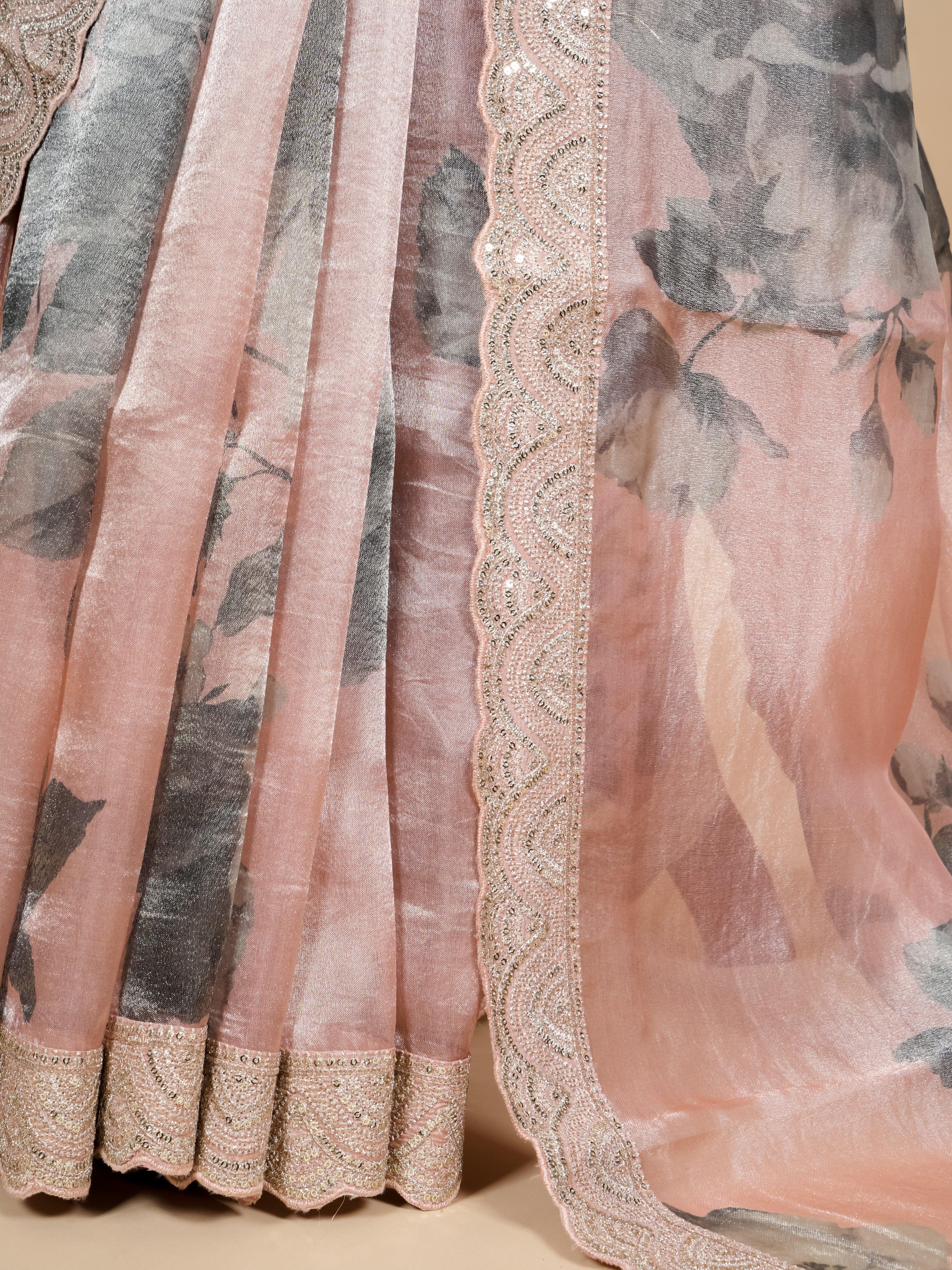 Handwoven Peach Banarasi Tissue Silk Saree - Sumangal Ekam