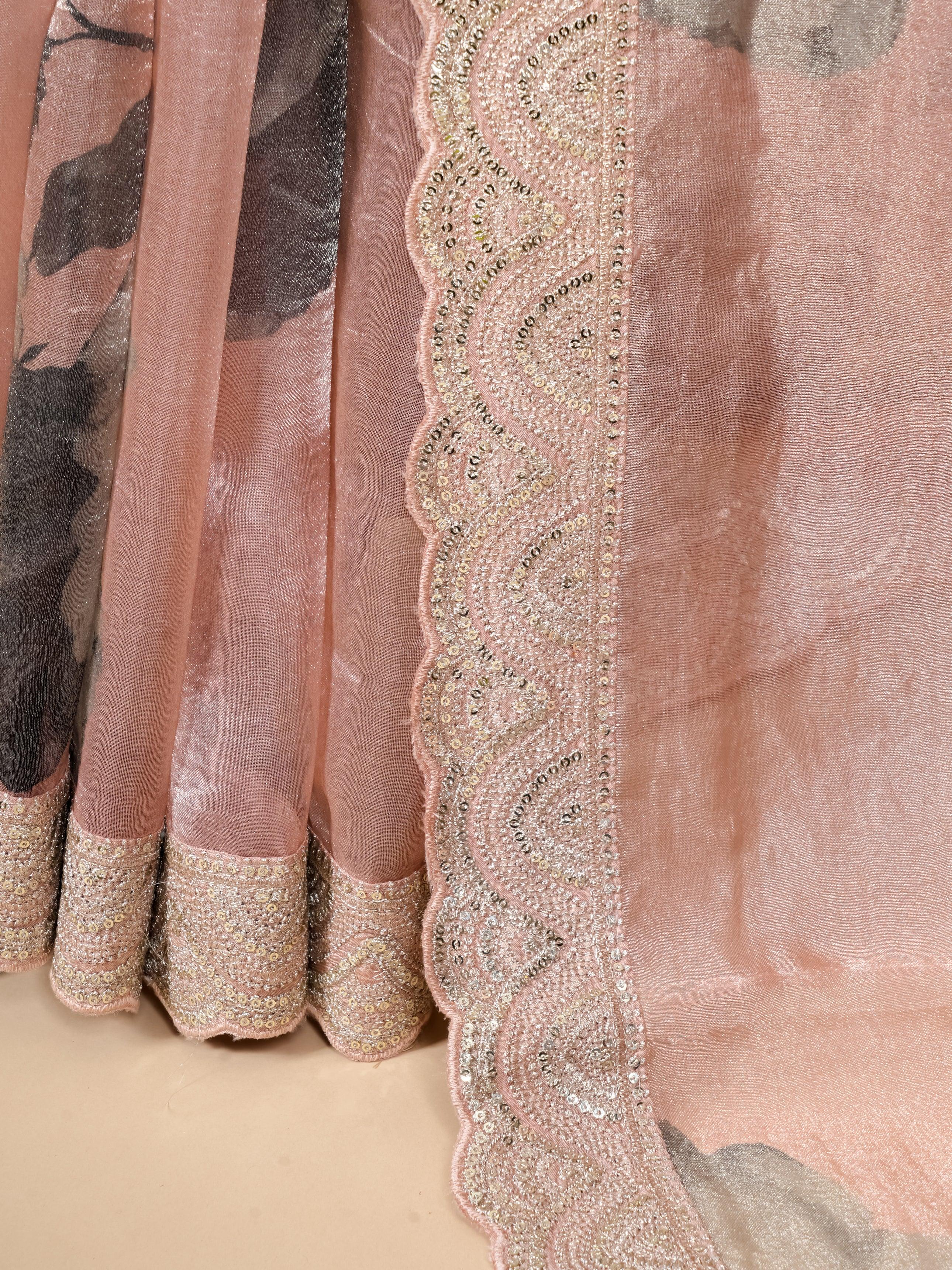 Handwoven Peach Banarasi Tissue Silk Saree - Sumangal Ekam