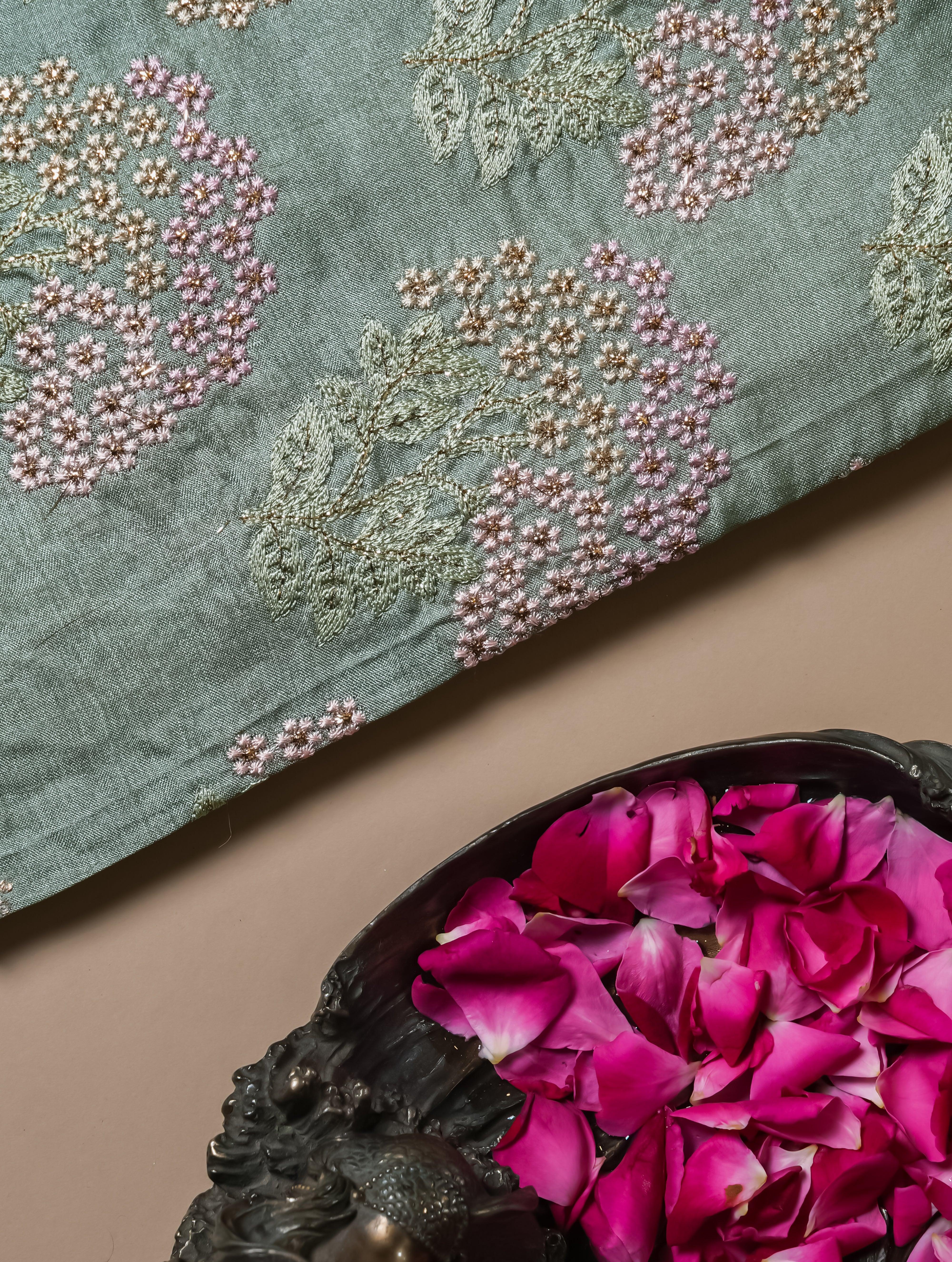 Designer Pastel Green Organza Katan Silk Saree - Sumangal Ekam