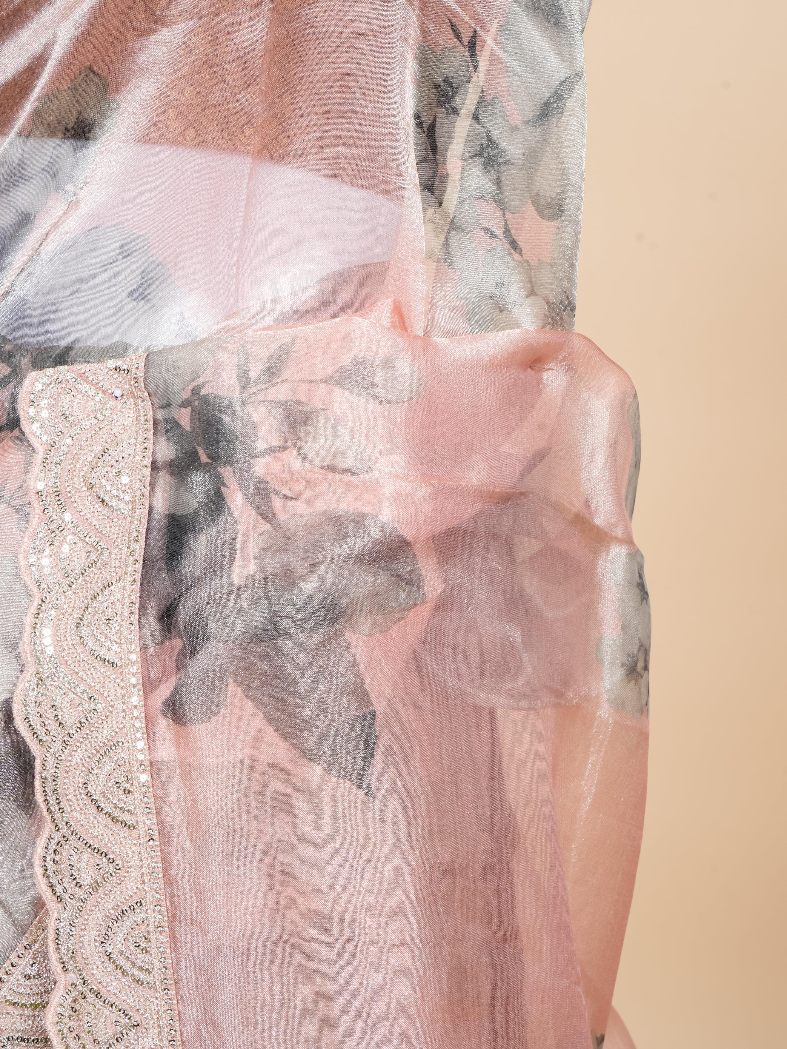 Handwoven Peach Banarasi Tissue Silk Saree - Sumangal Ekam