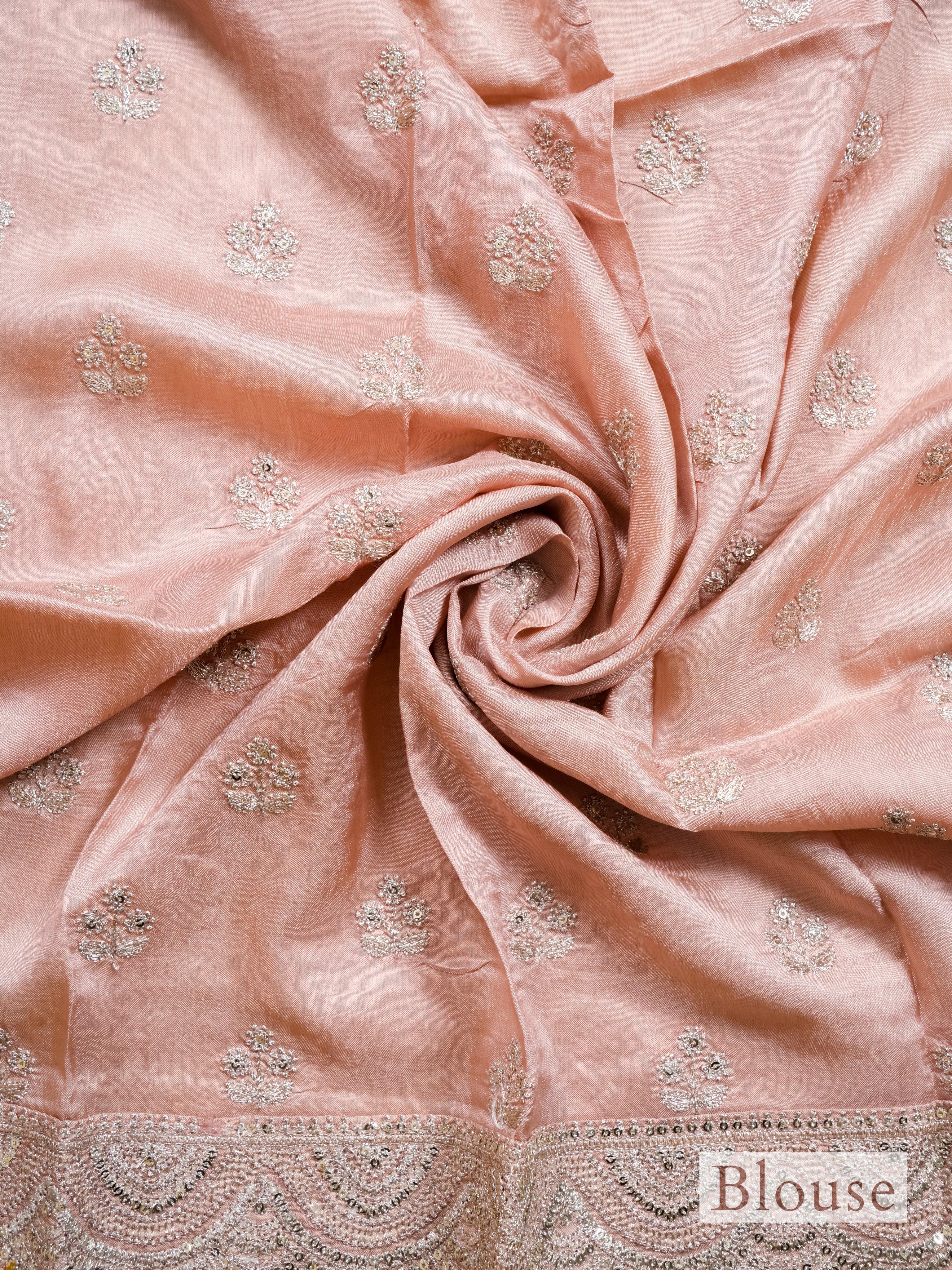 Handwoven Peach Banarasi Tissue Silk Saree - Sumangal Ekam