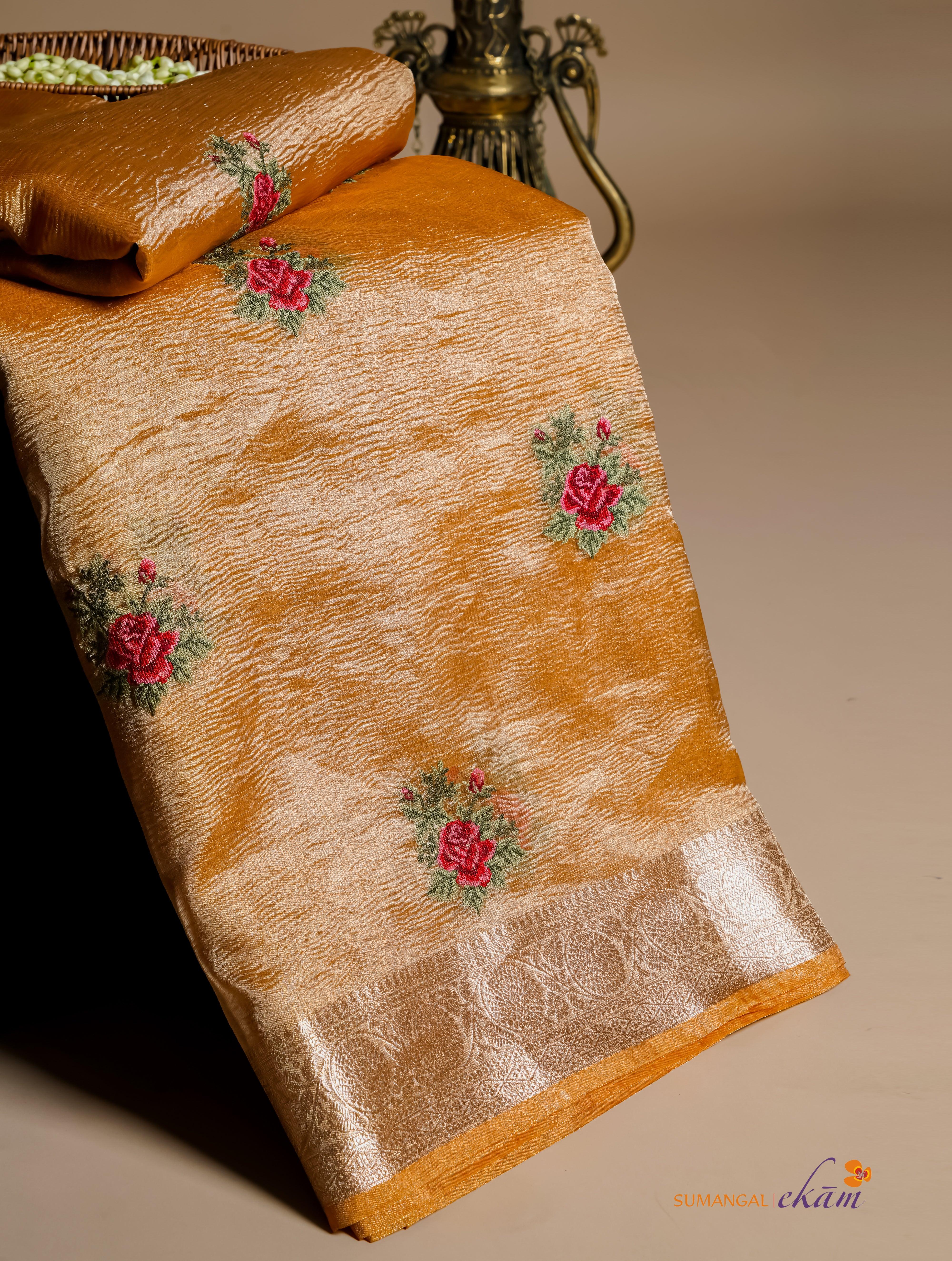 Designer Golden Crush Tissue Silk Saree - Sumangal Ekam