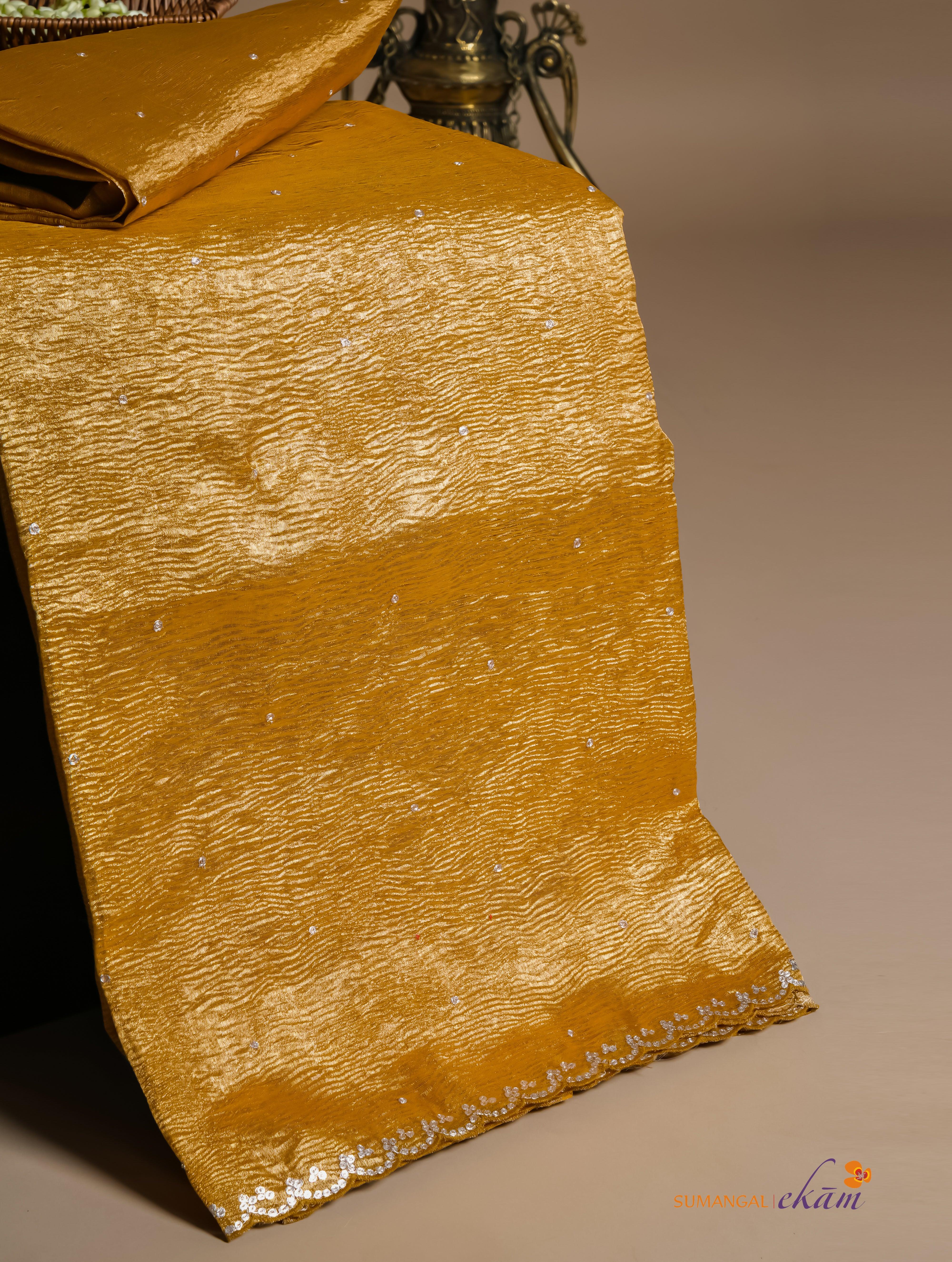 Designer Golden Crush Tissue Silk Saree - Sumangal Ekam