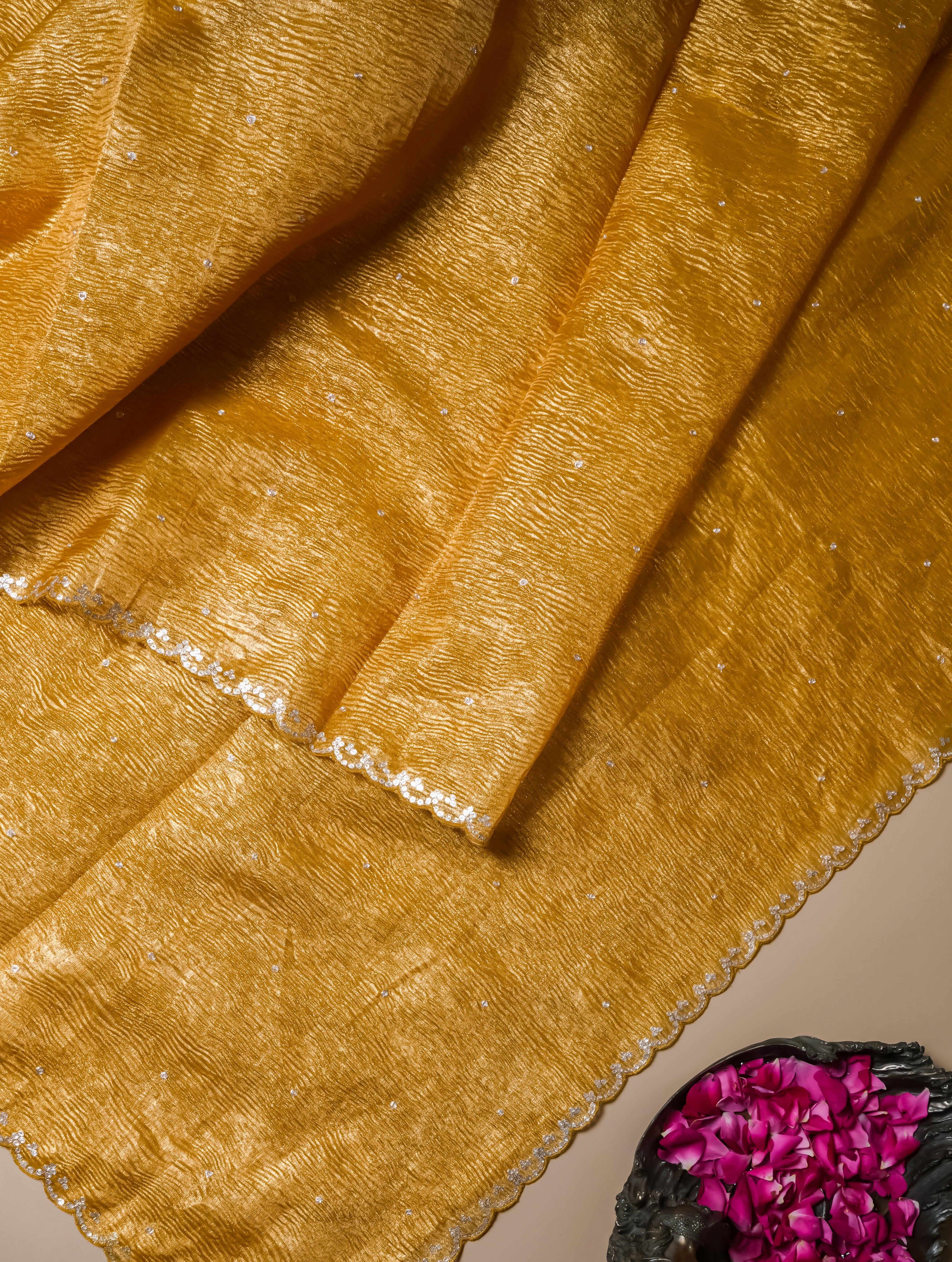 Designer Golden Crush Tissue Silk Saree - Sumangal Ekam