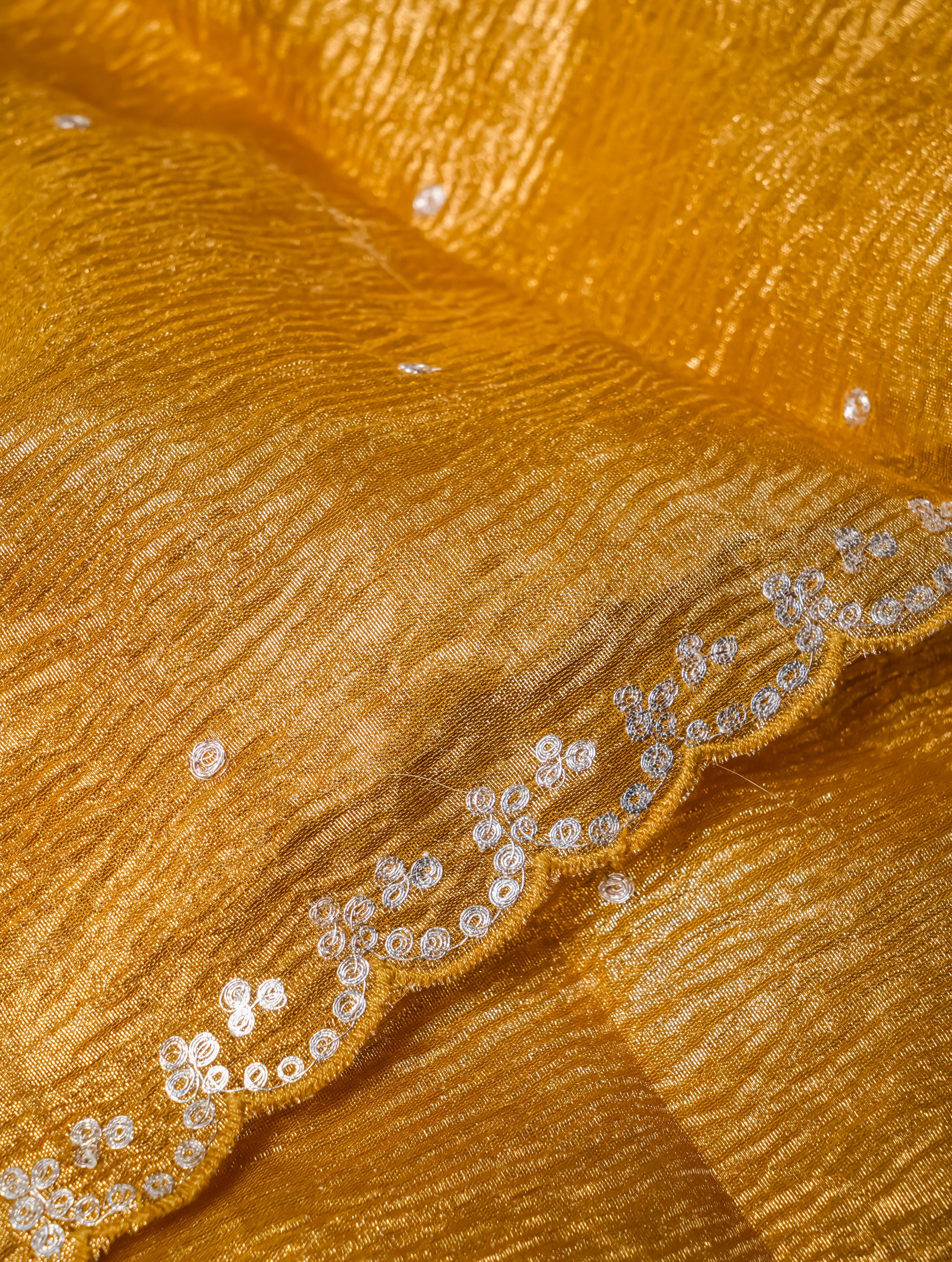 Designer Golden Crush Tissue Silk Saree - Sumangal Ekam