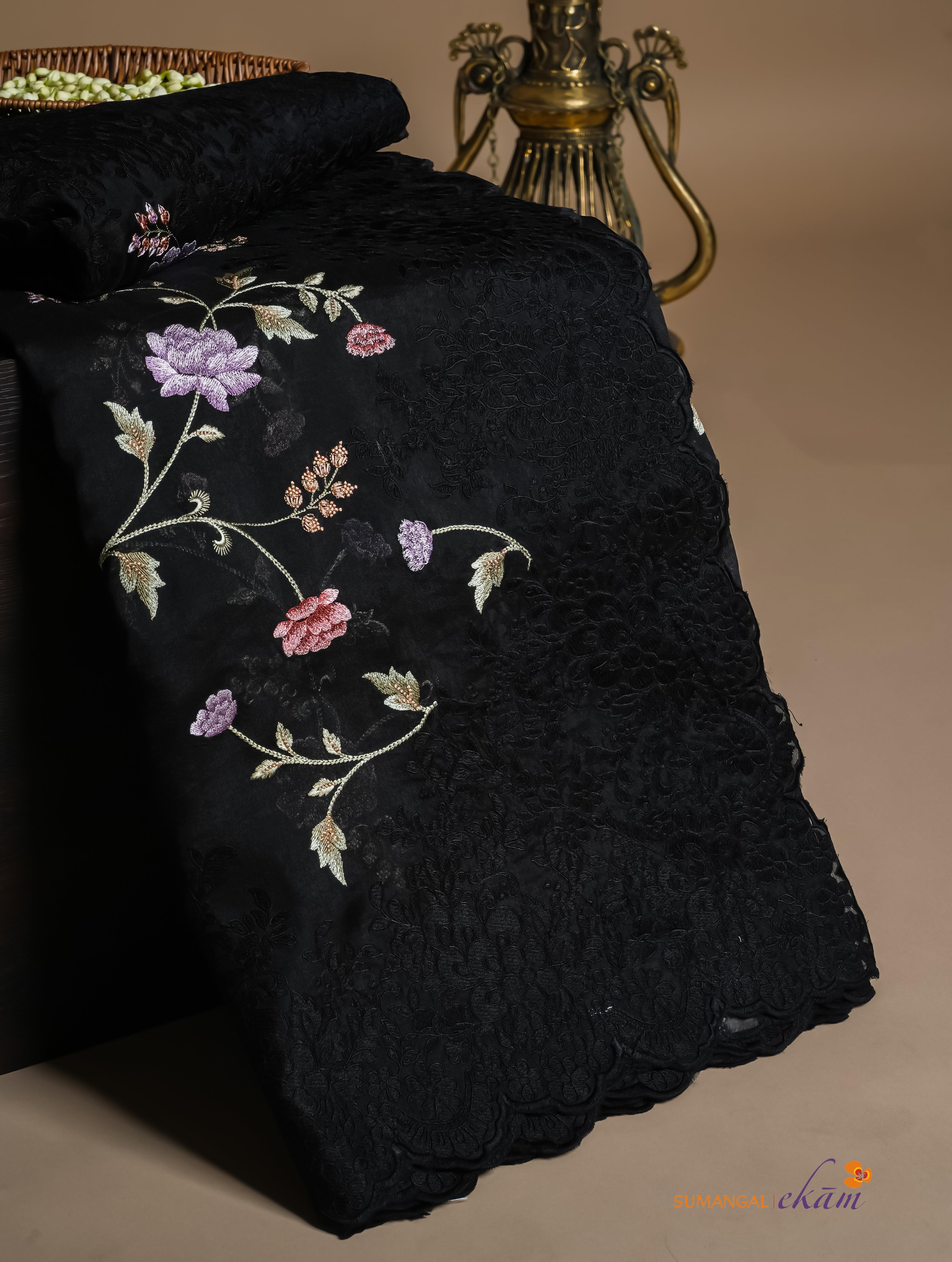 Designer Black Georgette Silk Saree - Sumangal Ekam