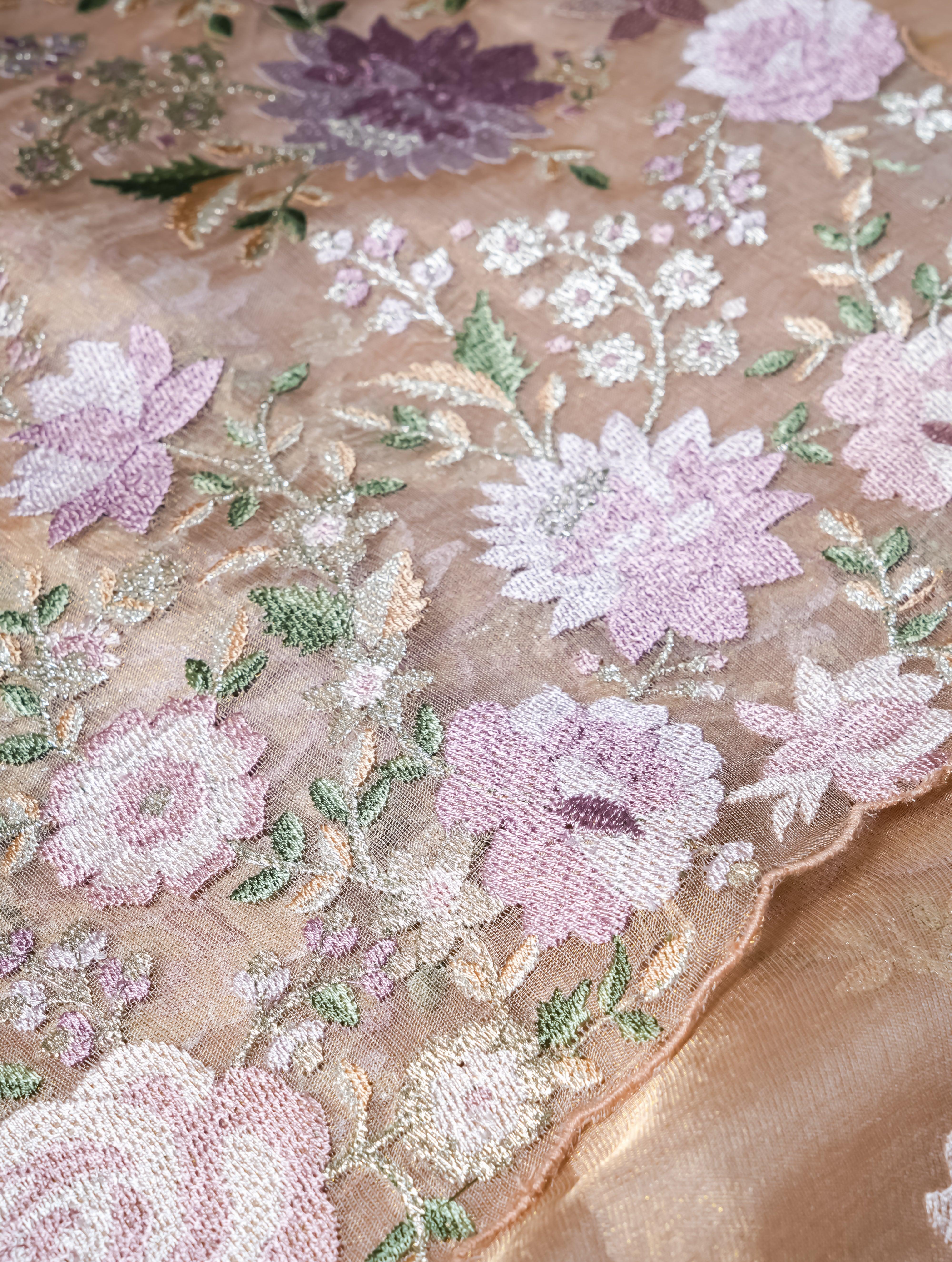 Designer Peach Organza Tissue Silk Saree - Sumangal Ekam