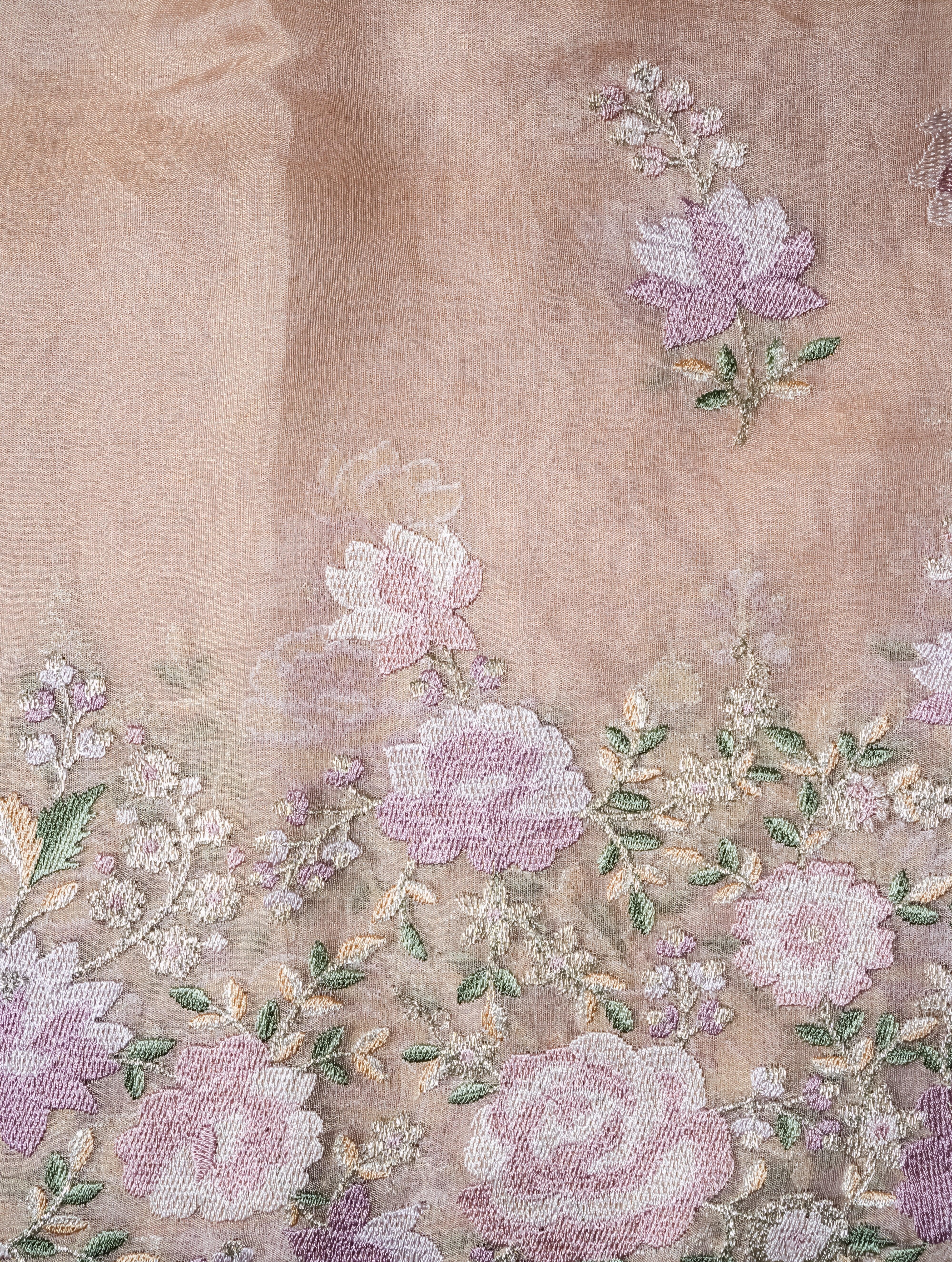 Designer Peach Organza Tissue Silk Saree - Sumangal Ekam