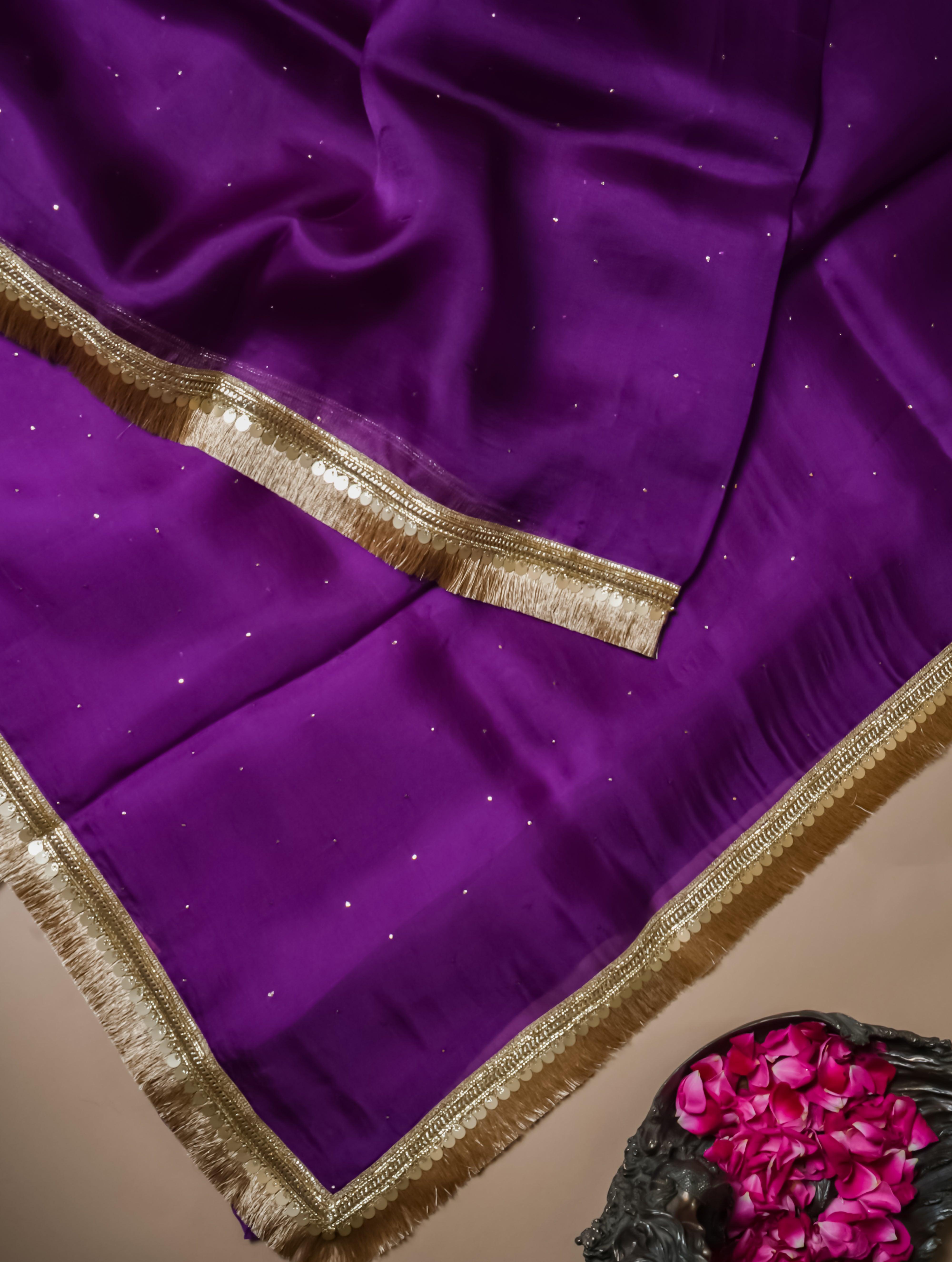 Designer Dark Purple Organza Silk Saree - Sumangal Ekam