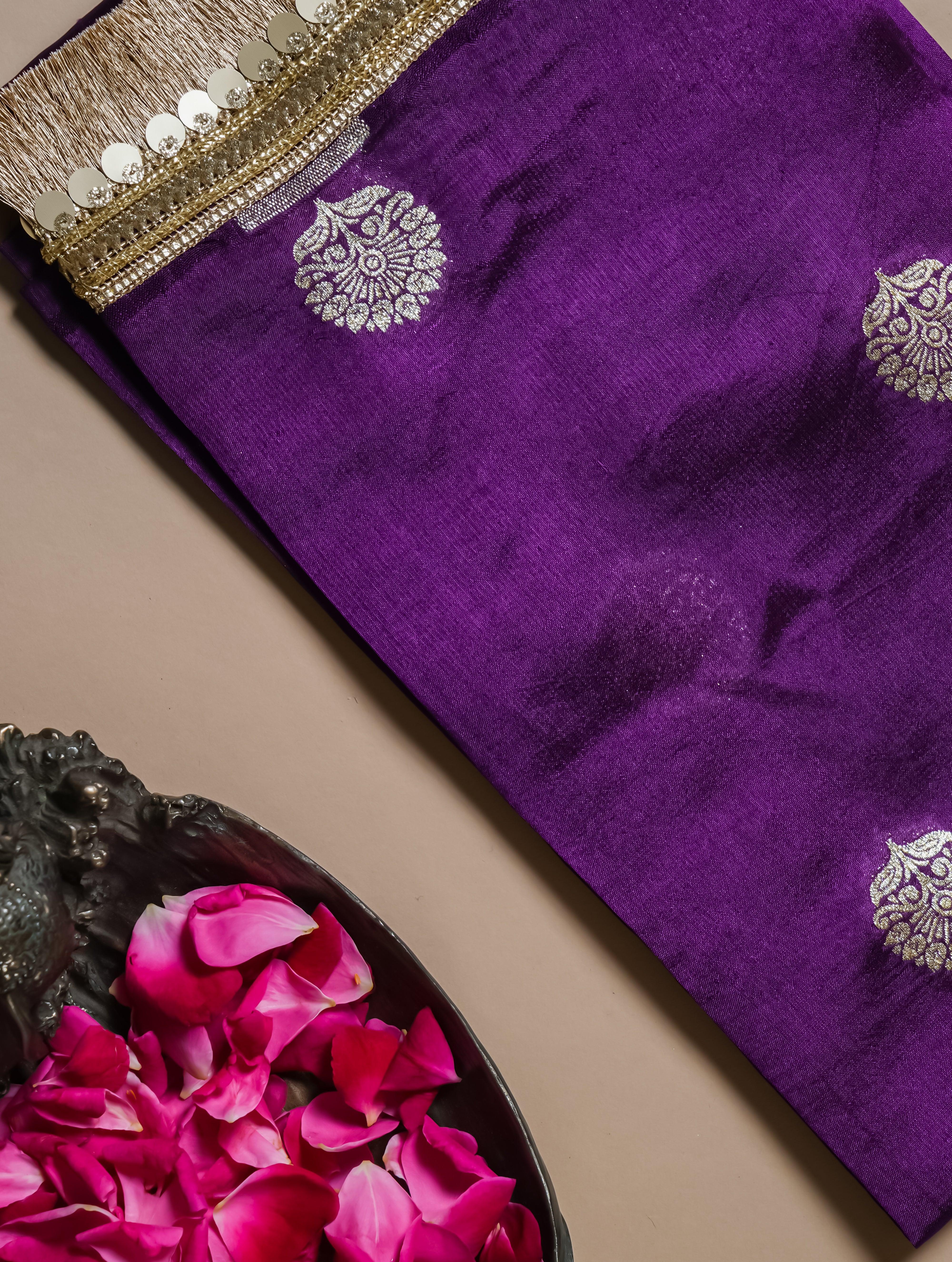 Designer Dark Purple Organza Silk Saree - Sumangal Ekam