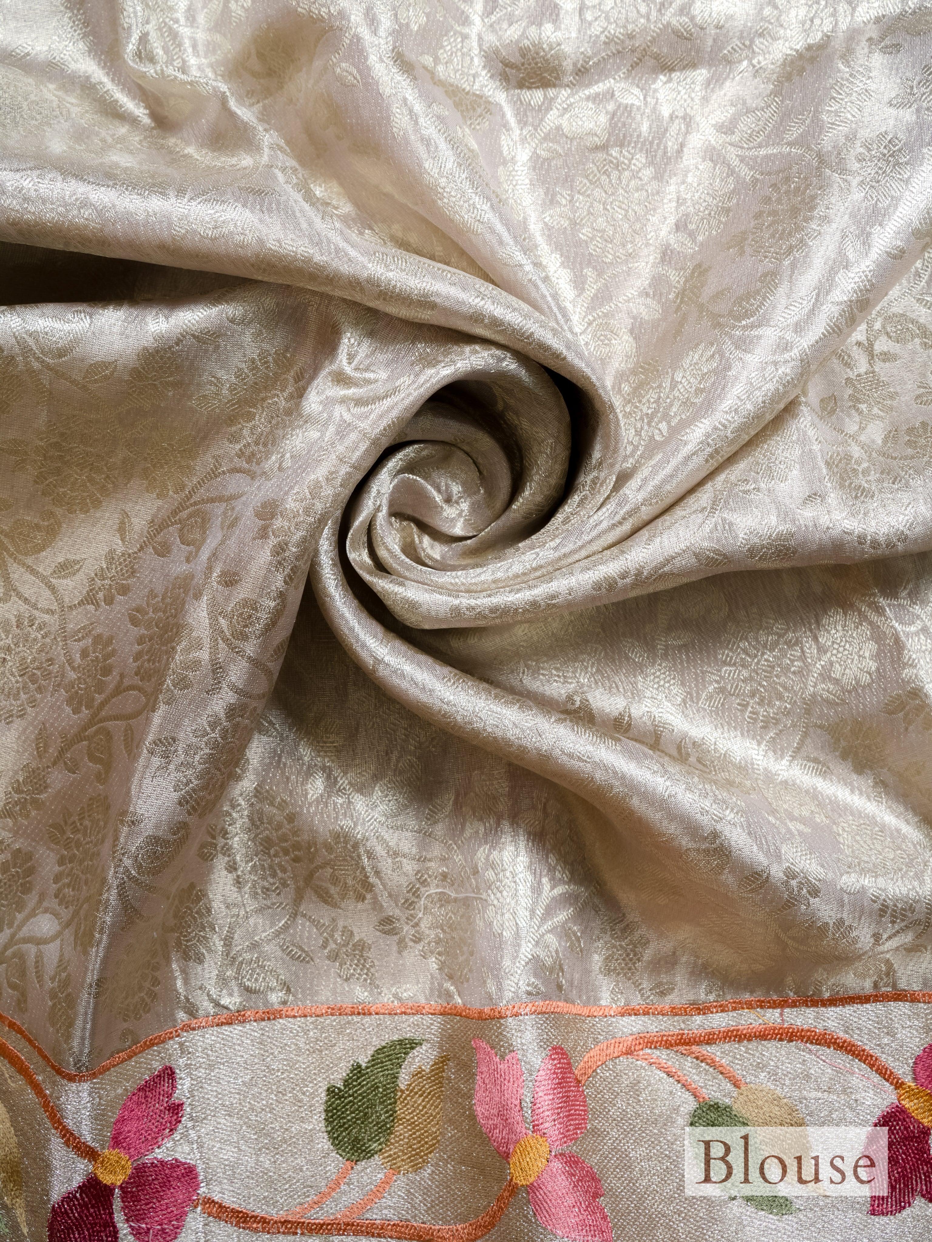 Handwoven Silver Banarasi Tissue Silk Saree - Sumangal Ekam