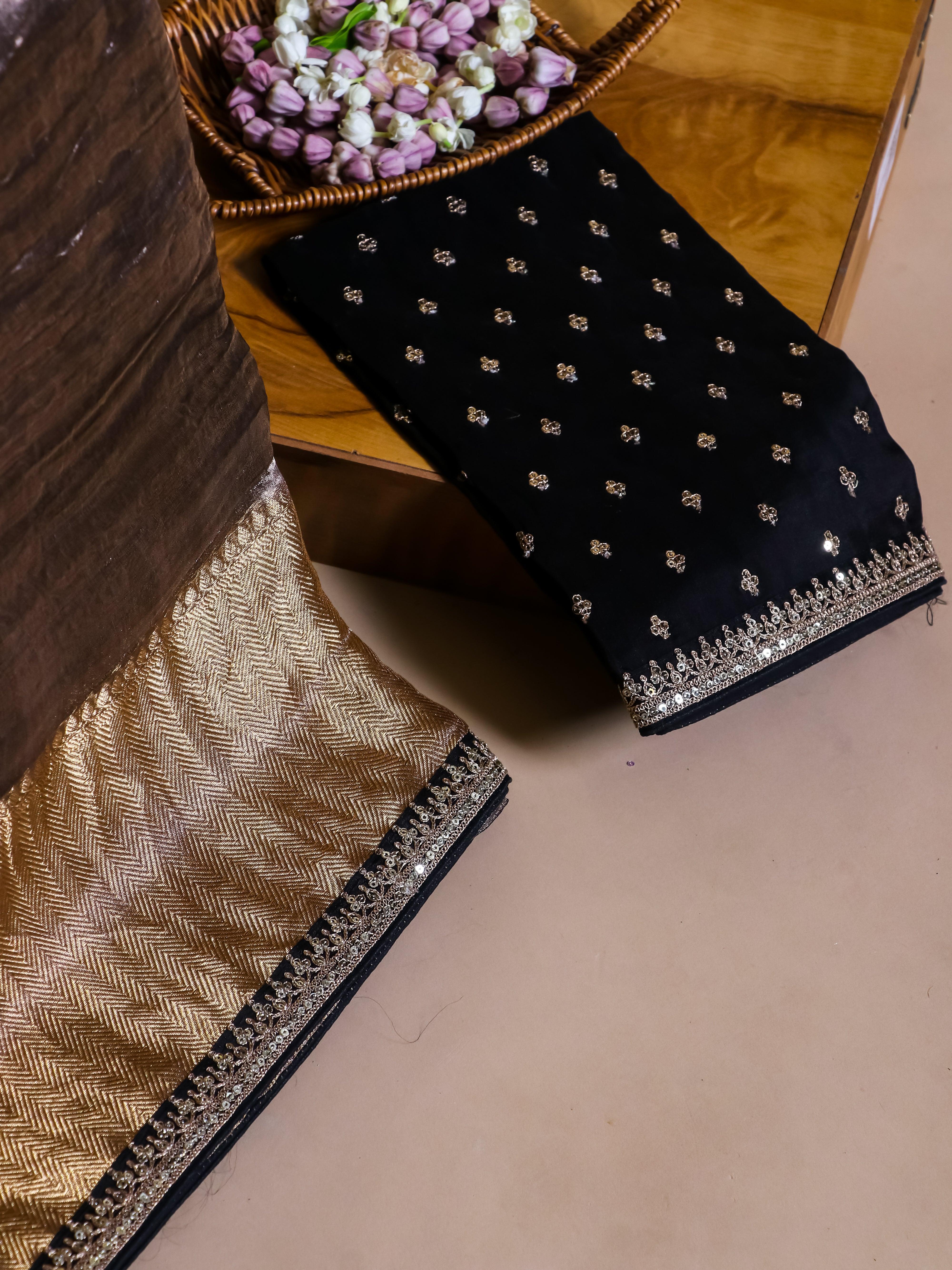 Designer Copper-Brown Crush Tissue Silk Saree - Sumangal Ekam