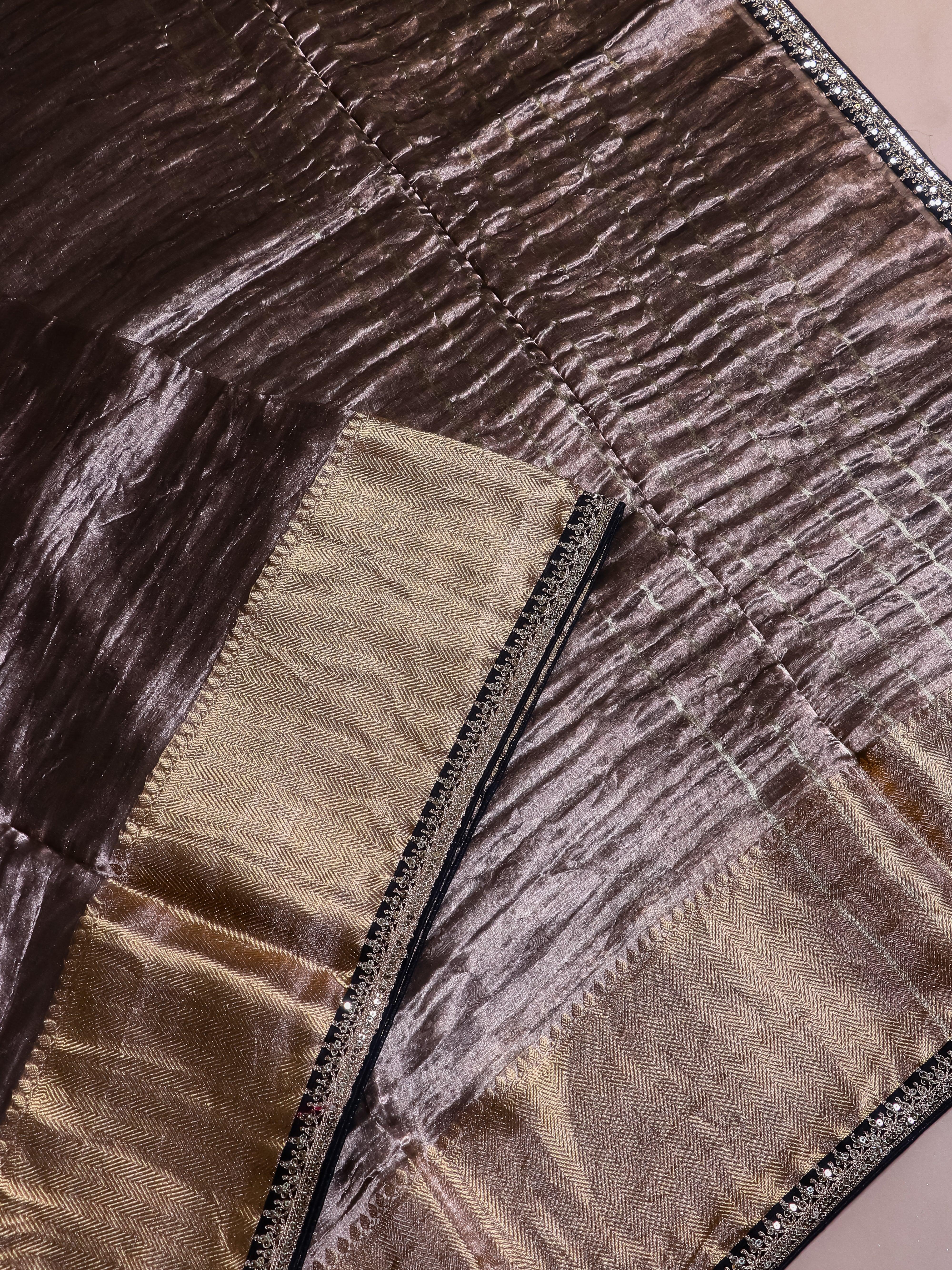 Designer Copper-Brown Crush Tissue Silk Saree - Sumangal Ekam