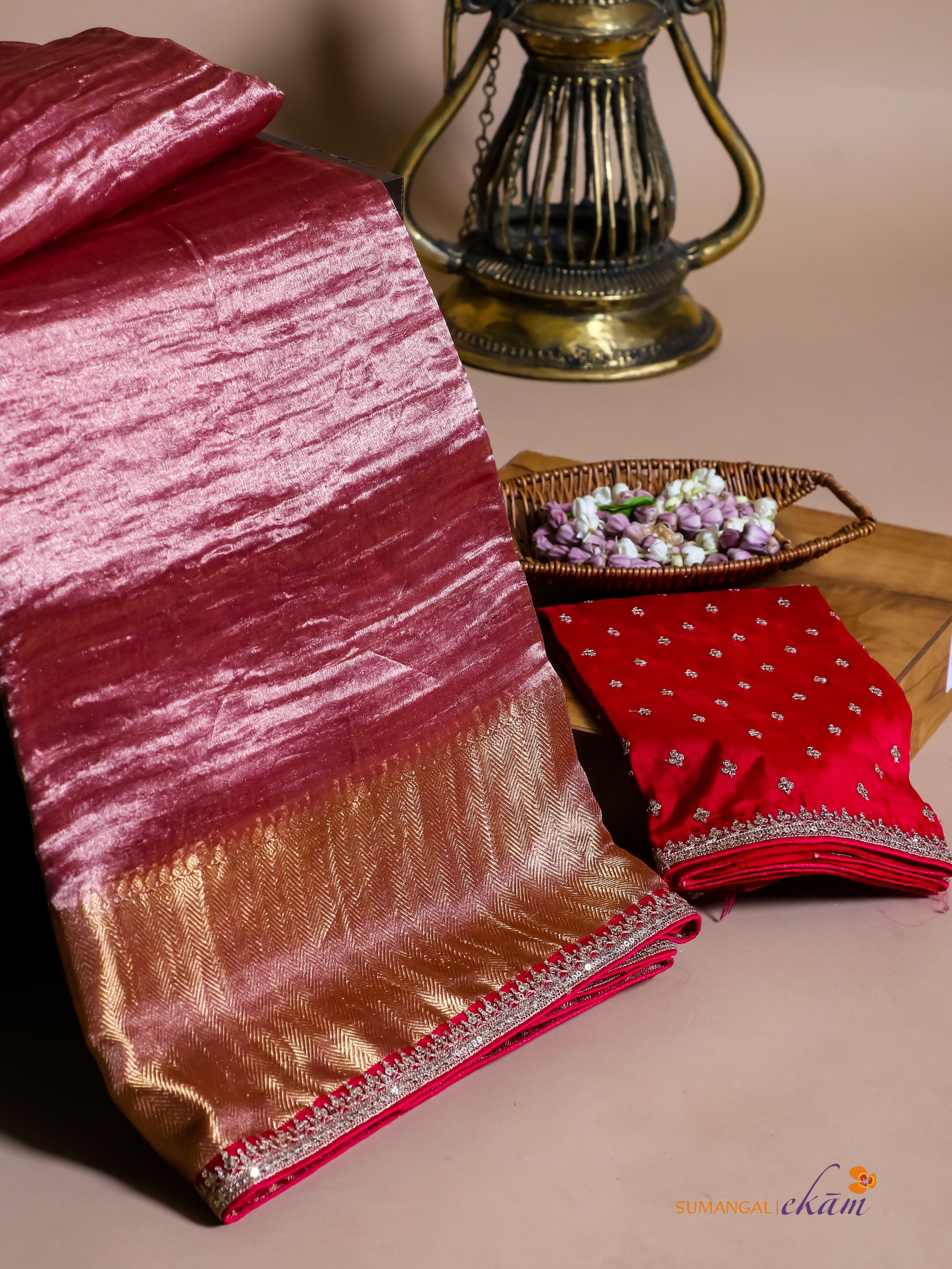 Designer Gajri Pink Crush Tissue Silk Saree - Sumangal Ekam