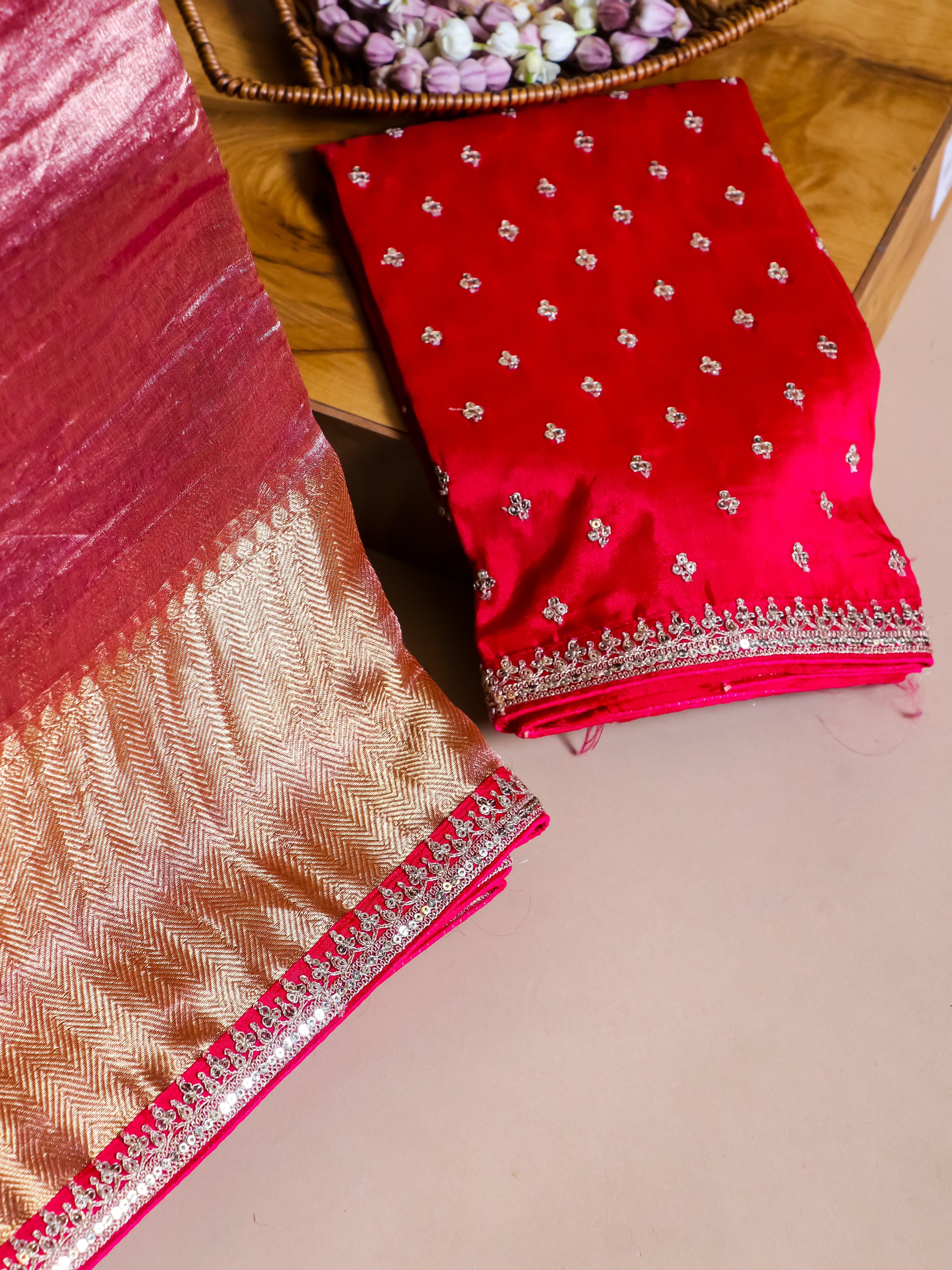 Designer Gajri Pink Crush Tissue Silk Saree - Sumangal Ekam
