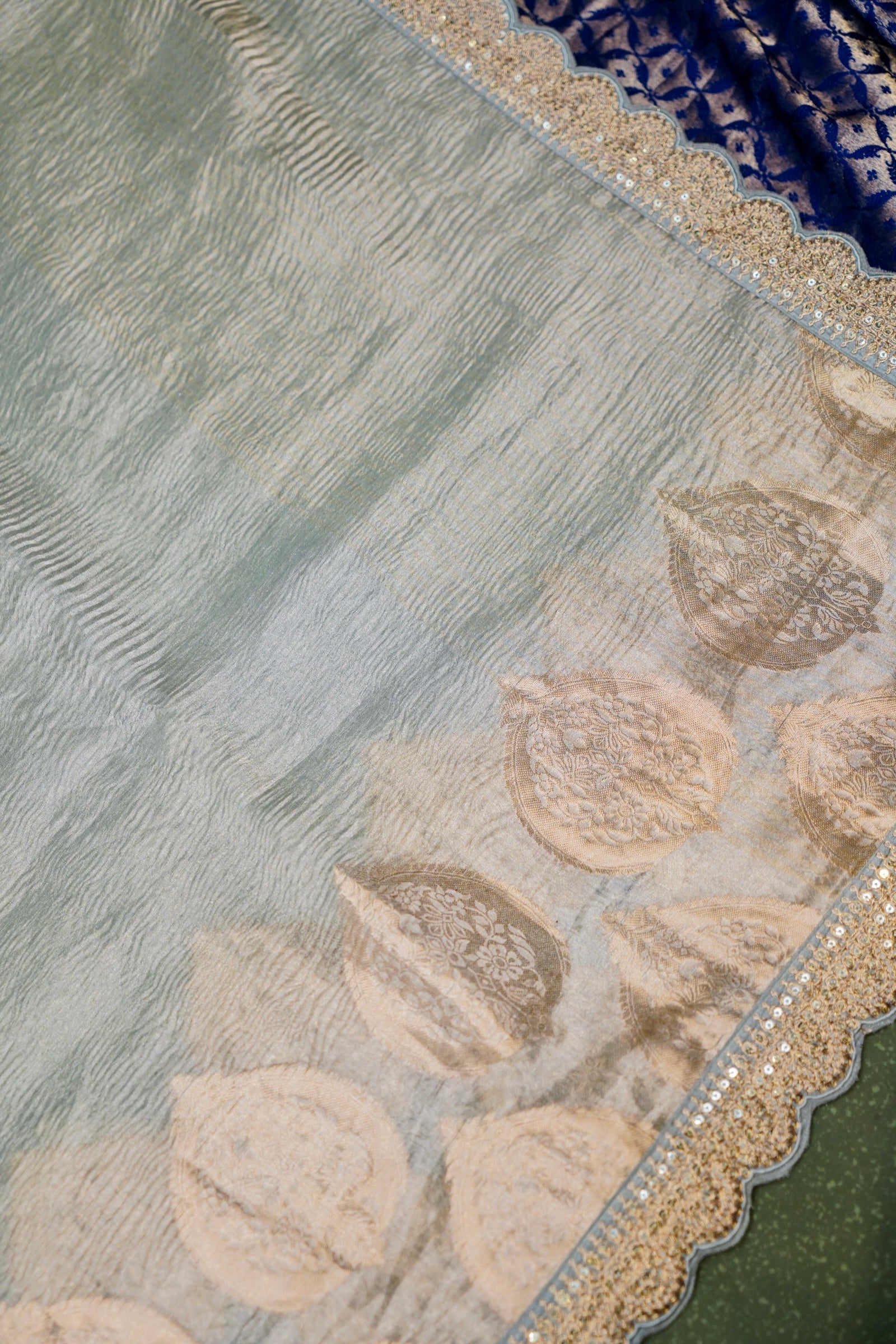 Designer Sky Blue Tissue Silk Saree