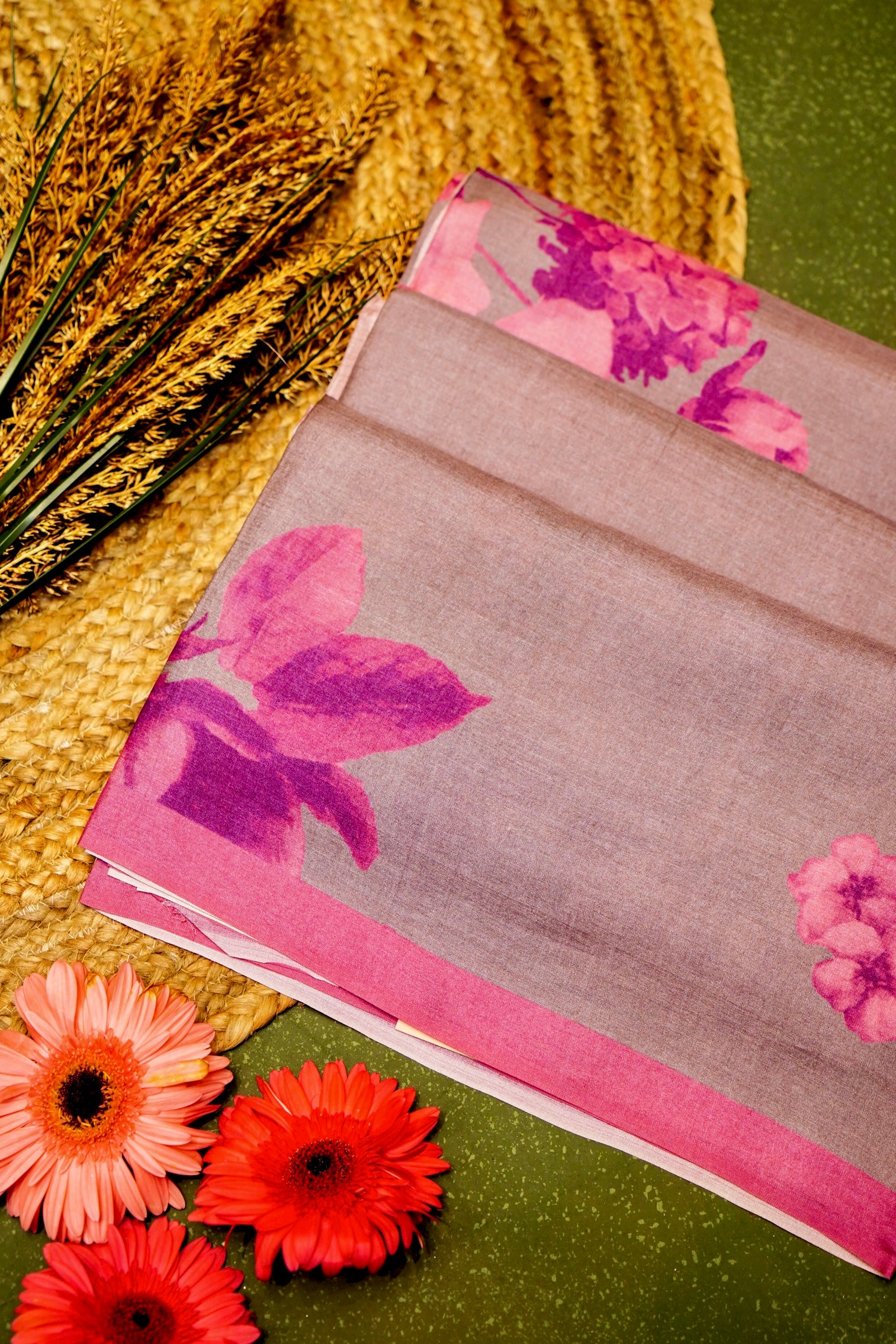 Designer Grey Tussar Silk Saree