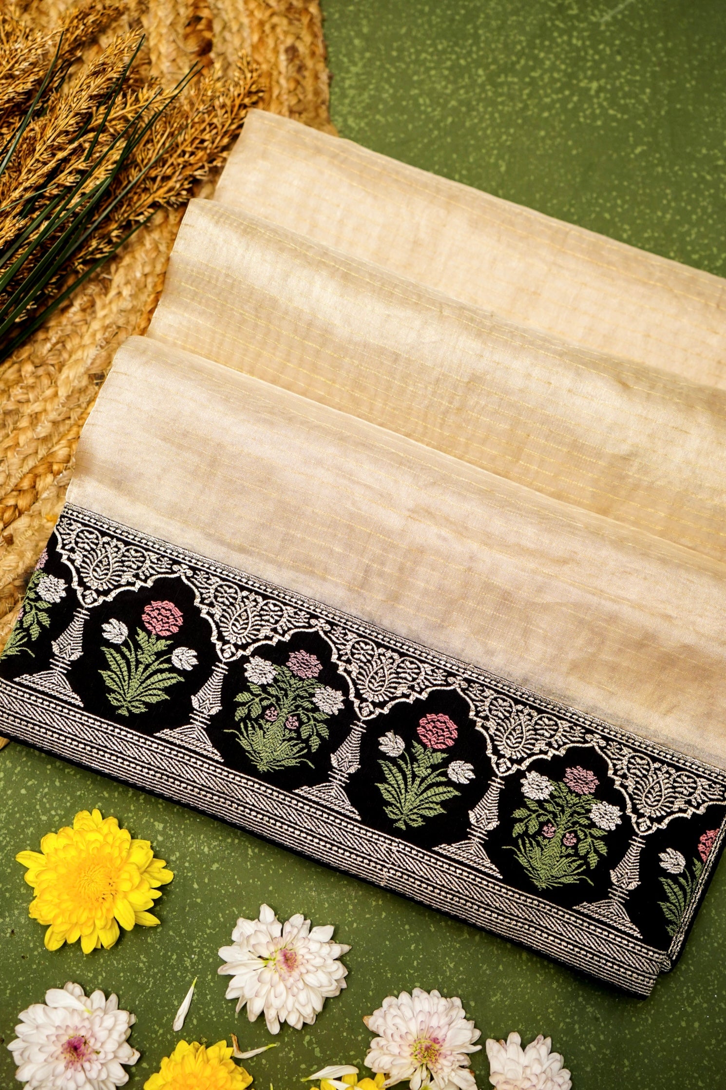 Designer Silver Tissue Silk Saree