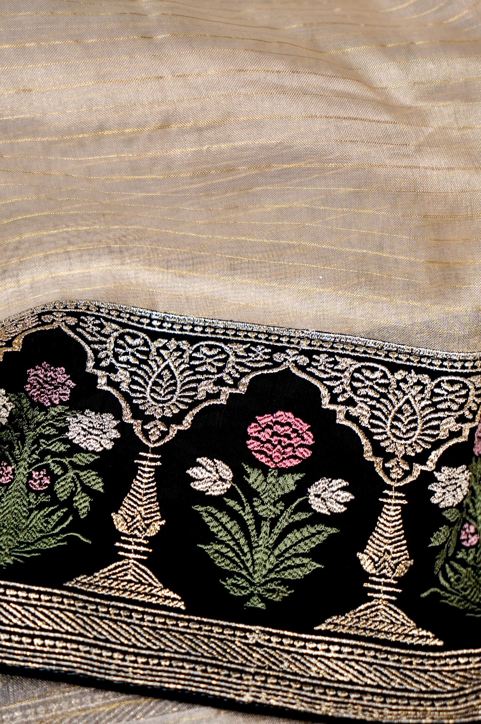 Designer Silver Tissue Silk Saree