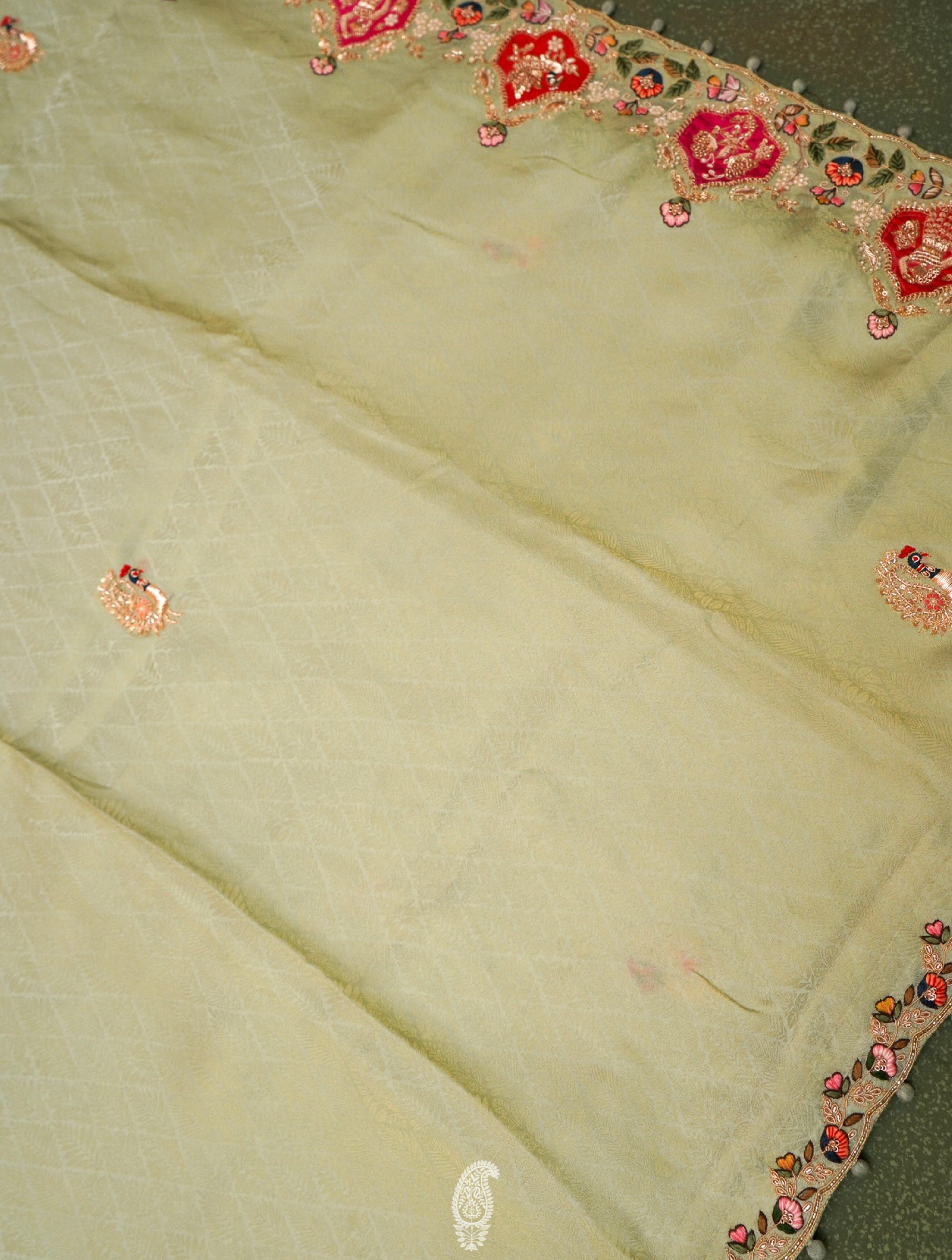  Designer Pastel Green Katan Silk Saree