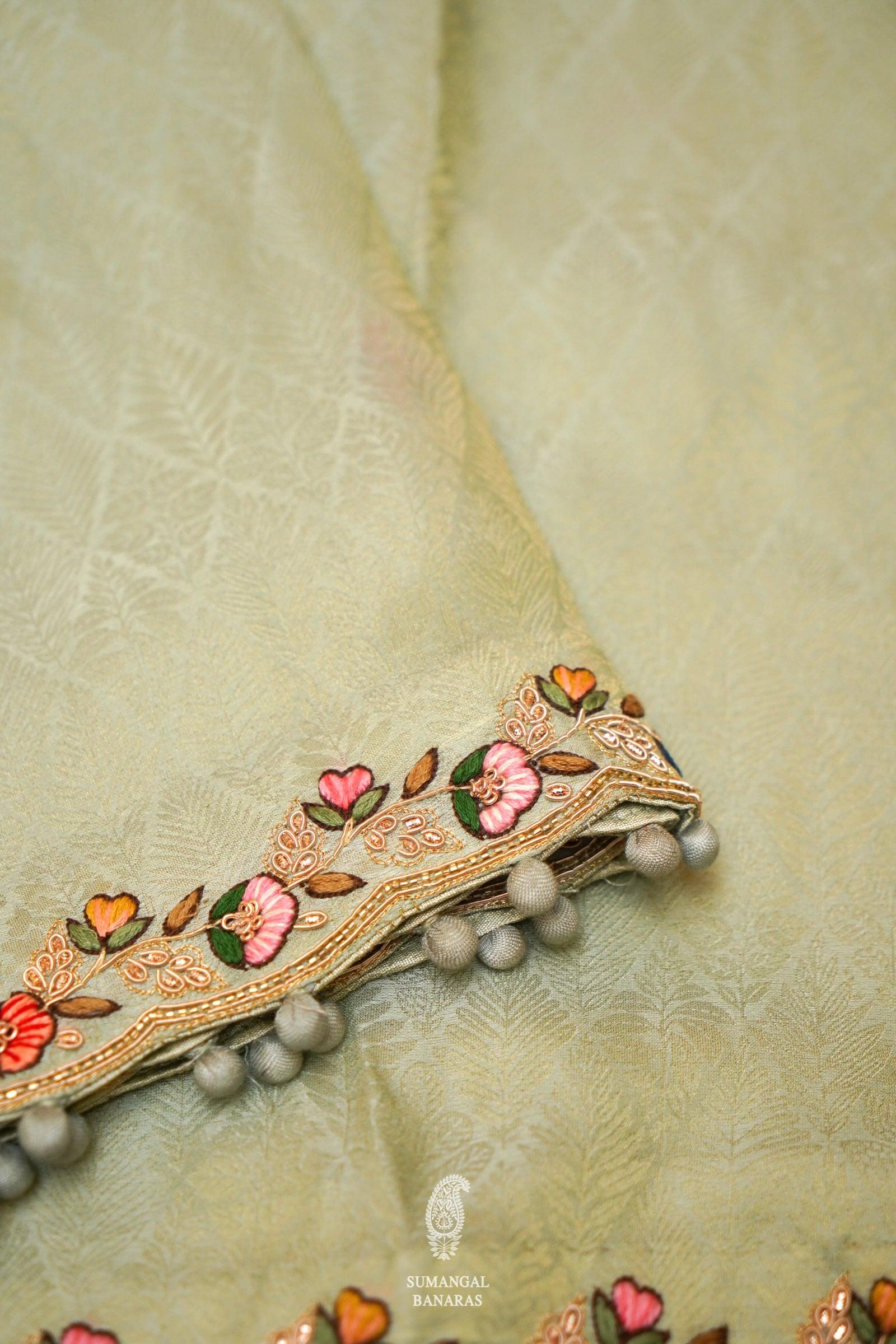  Designer Pastel Green Katan Silk Saree