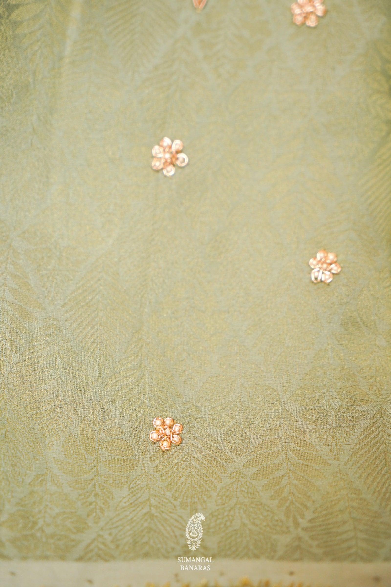  Designer Pastel Green Katan Silk Saree