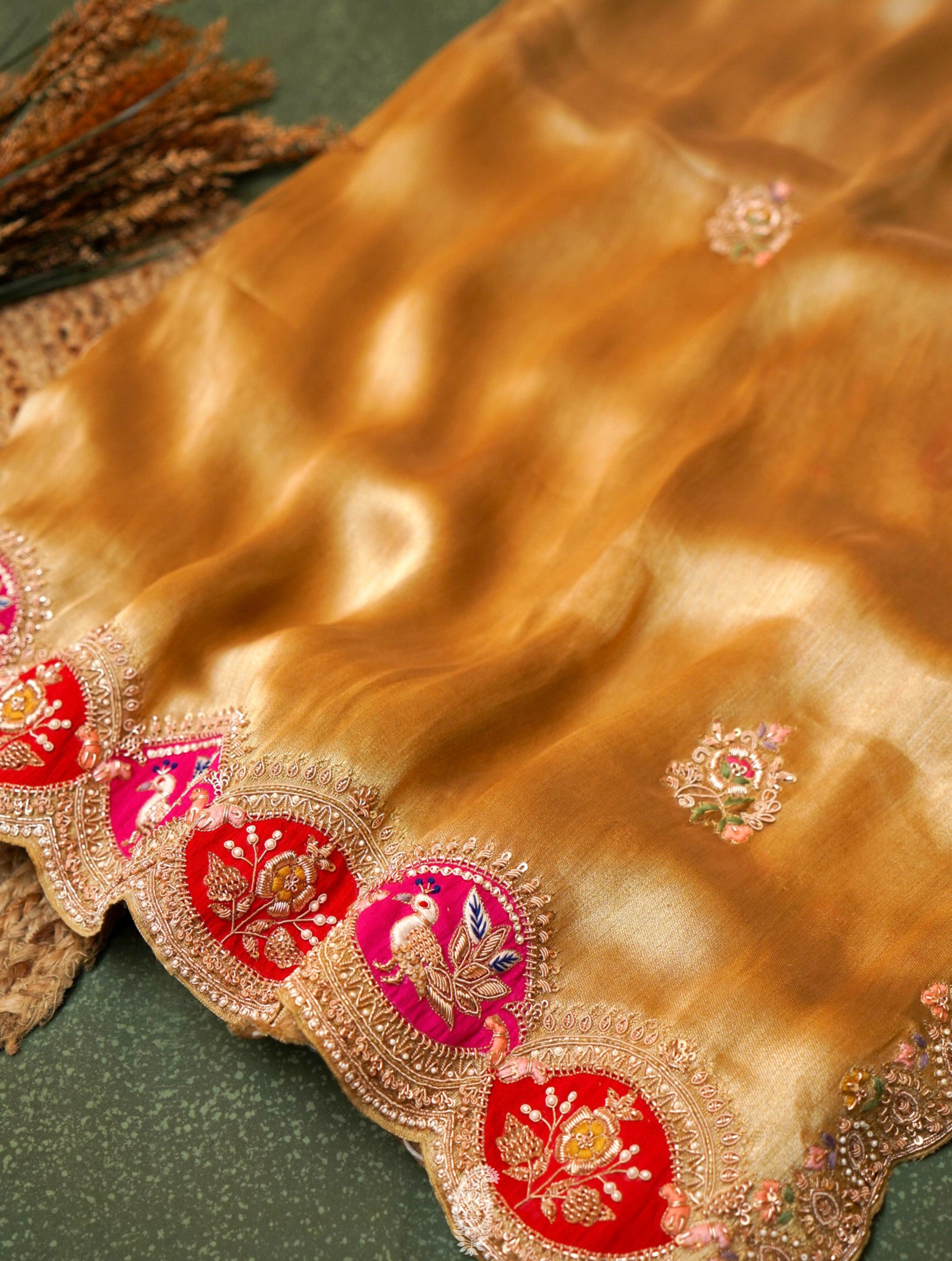  Designer Golden Tissue Silk Saree