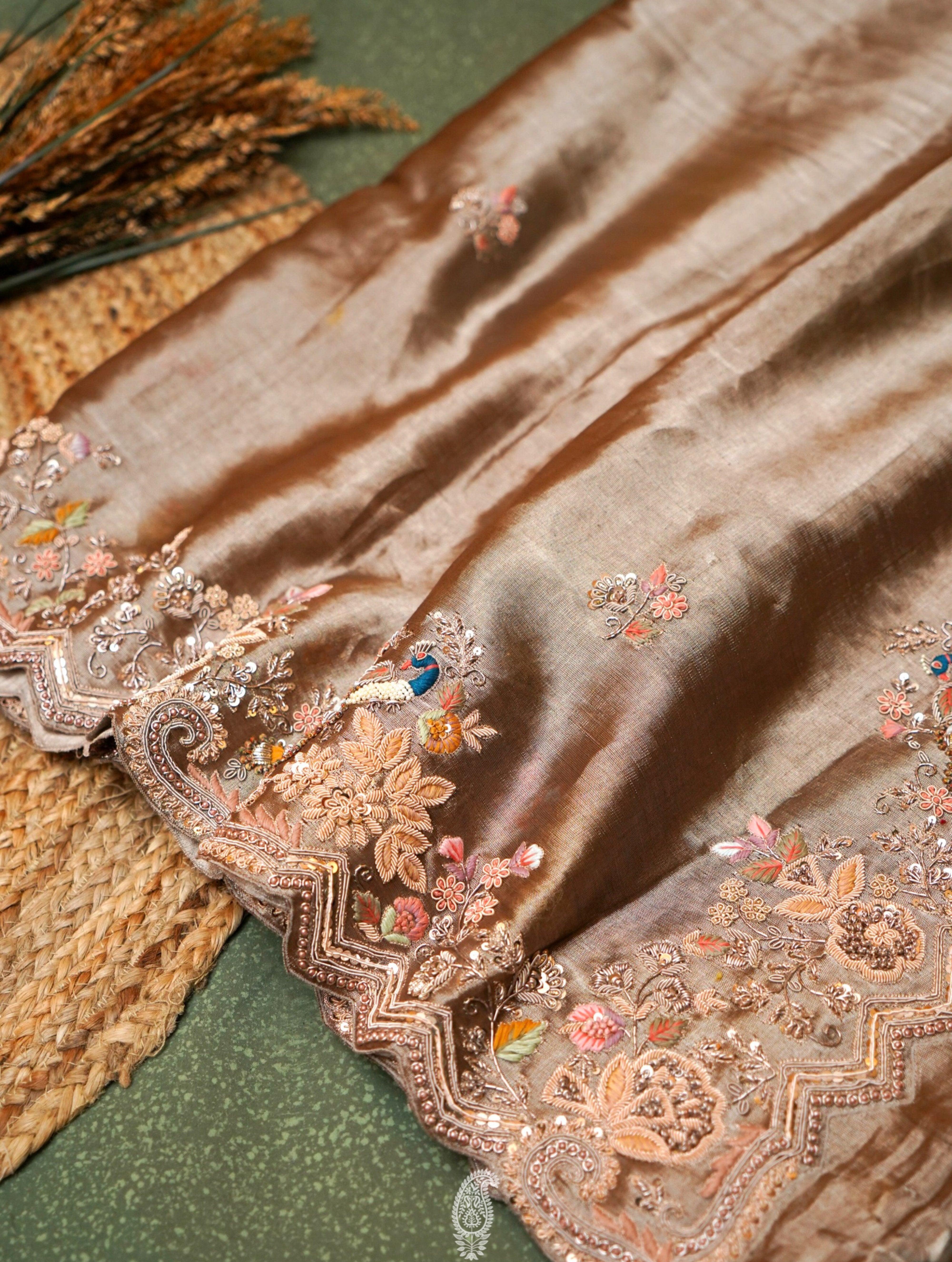  Designer Copper Brown Katan Silk Saree