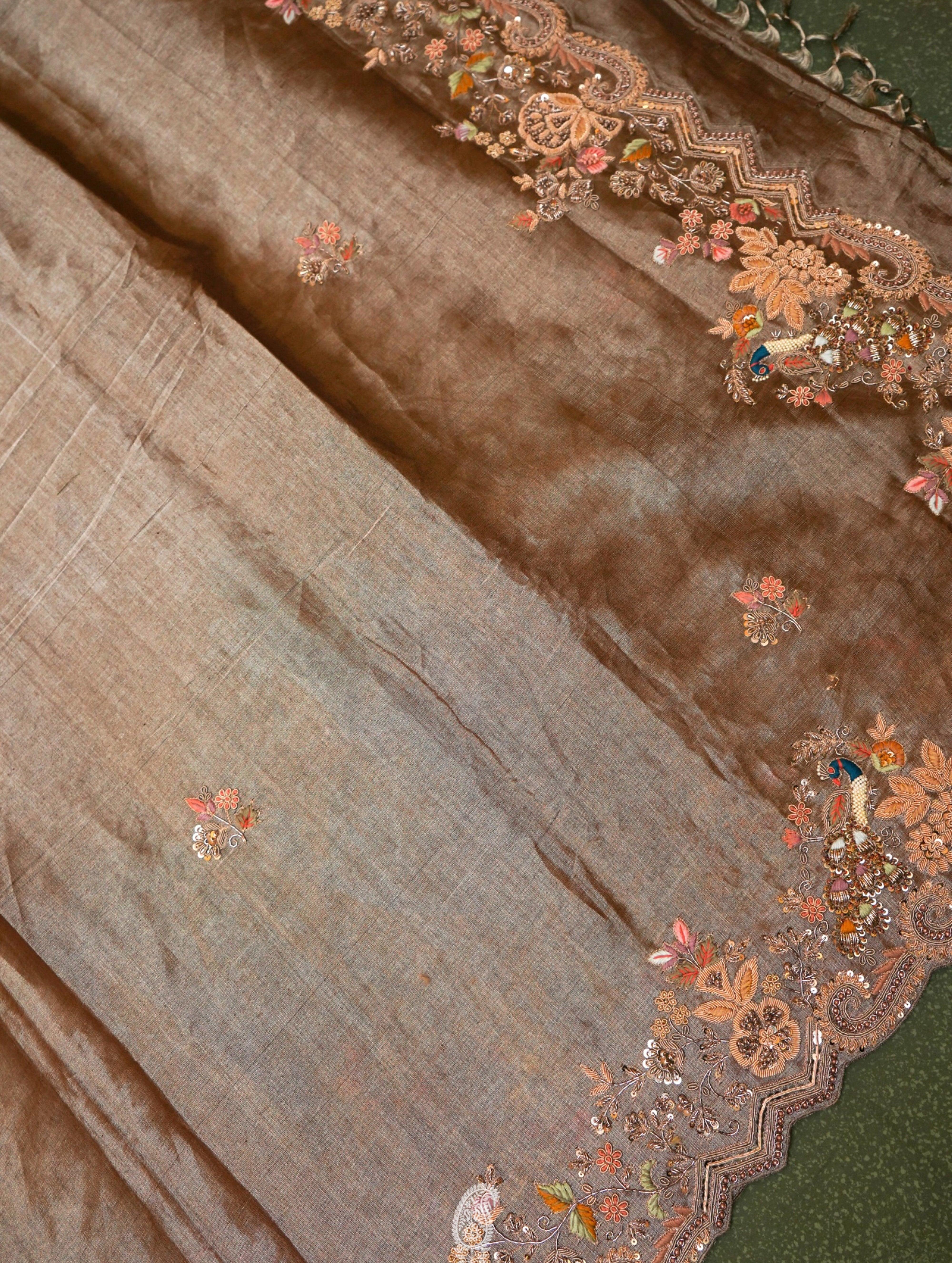  Designer Copper Brown Katan Silk Saree