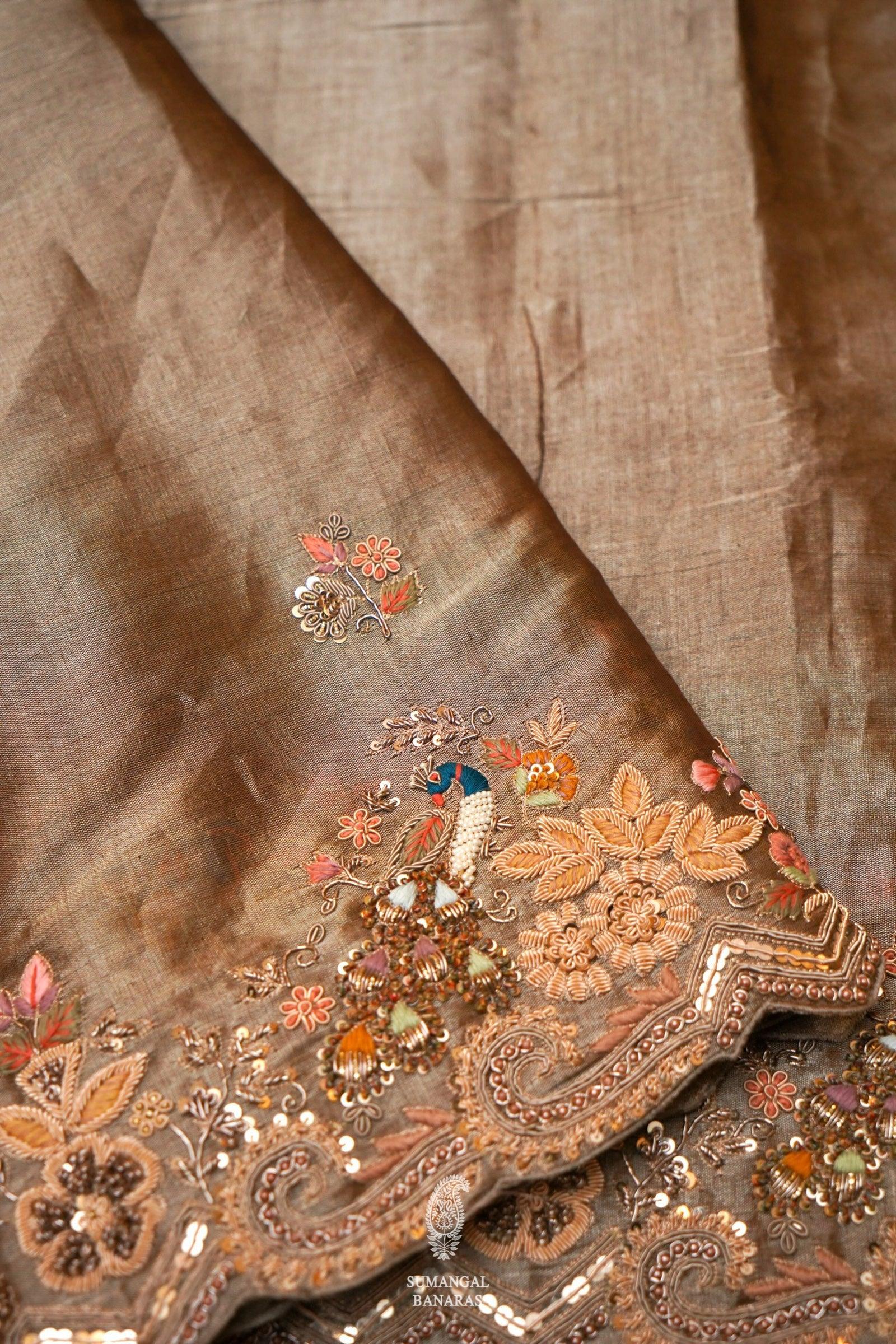  Designer Copper Brown Katan Silk Saree