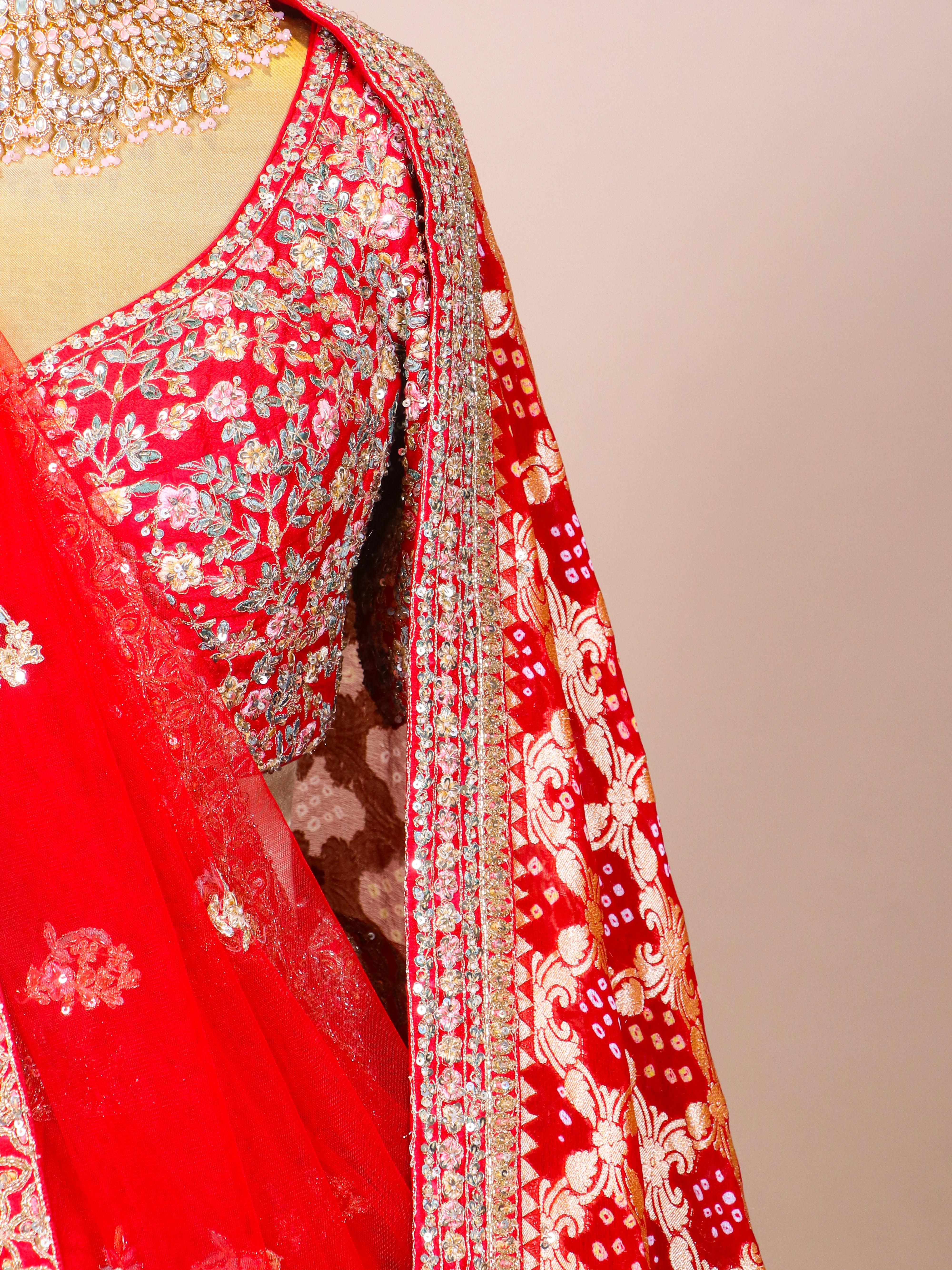 Designer Red Raw Silk Bridal Lehenga - Sumangal Ekam