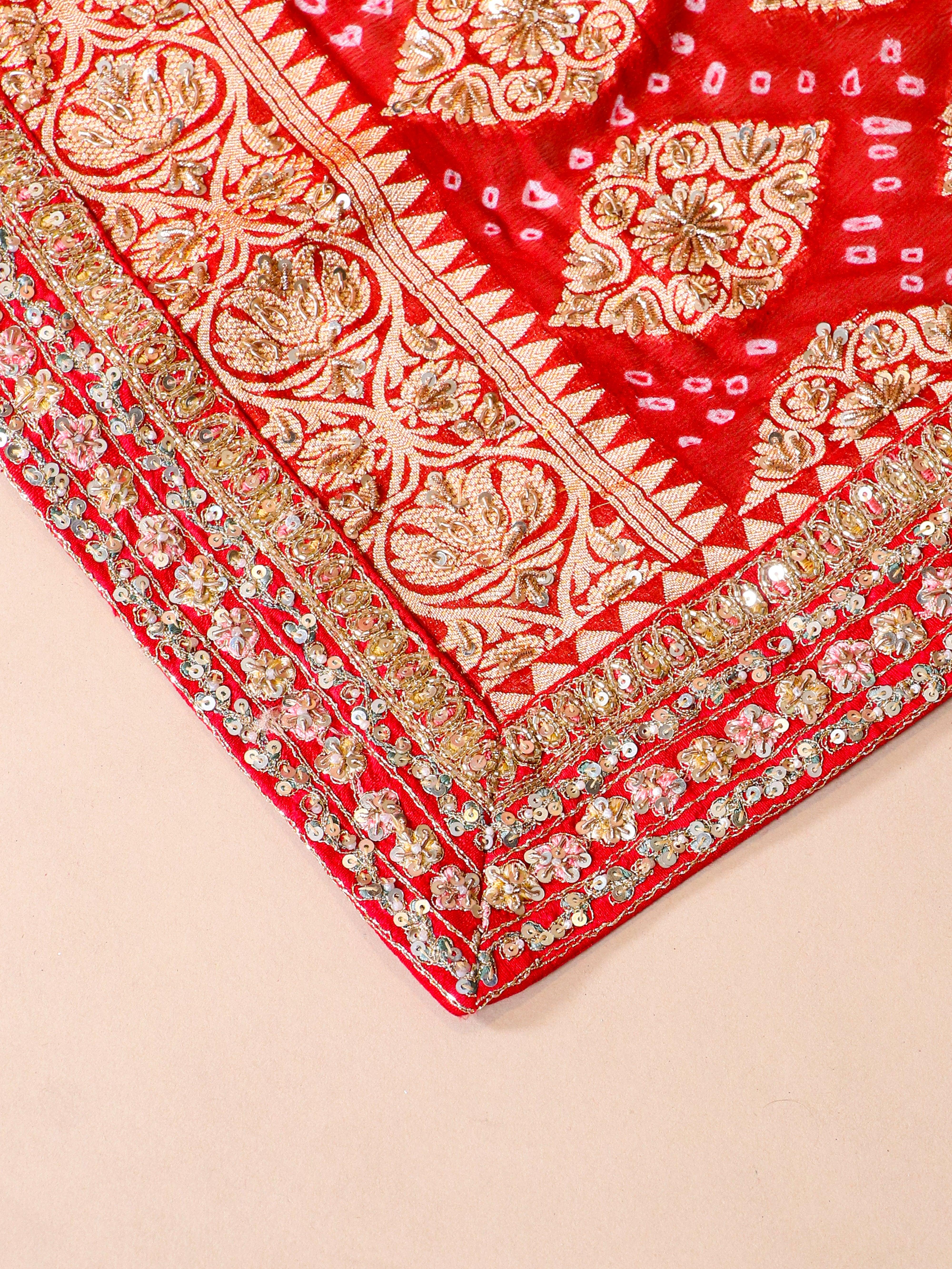 Designer Red Raw Silk Bridal Lehenga - Sumangal Ekam