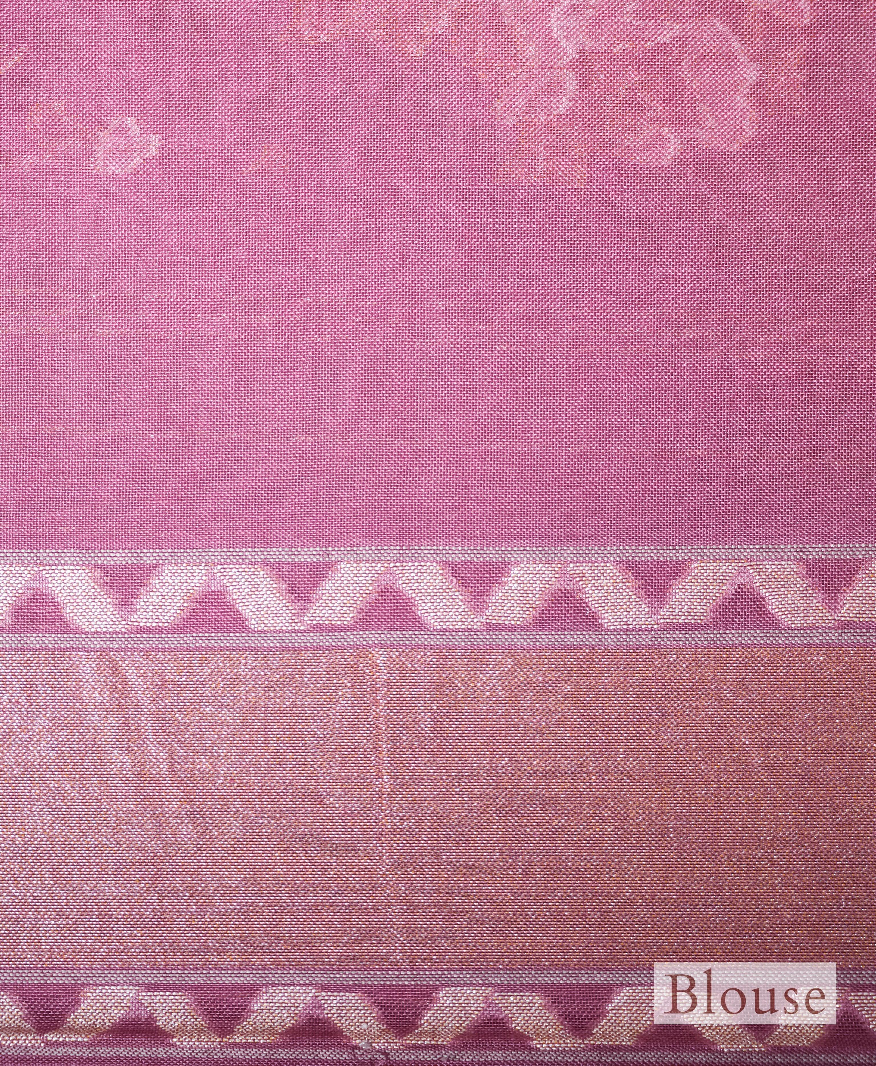 Handwoven Pink Banarasi Kora Cotton Silk Saree - Sumangal Ekam