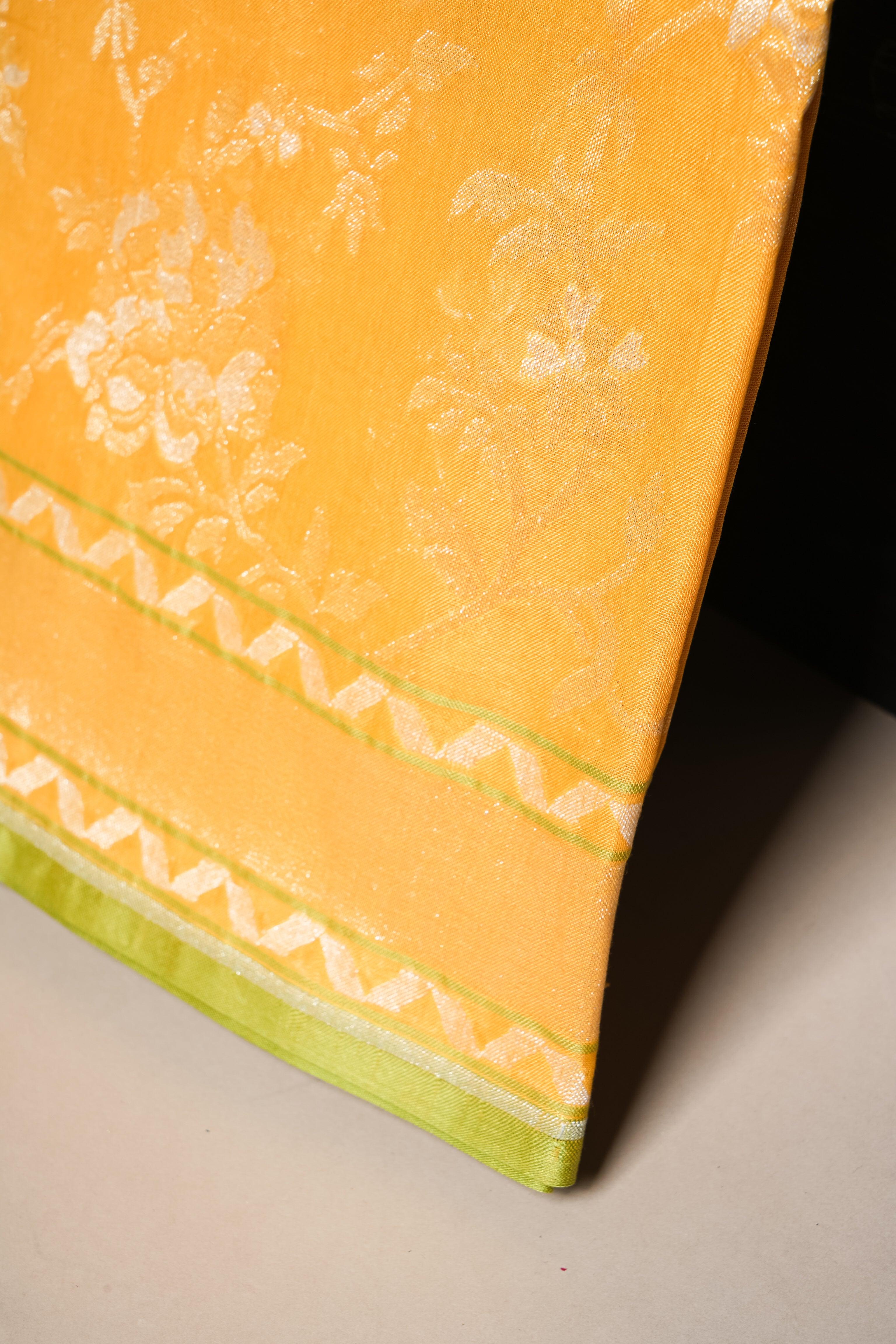 Handwoven Yellow Banarasi Kora Cotton Silk Saree - Sumangal Ekam